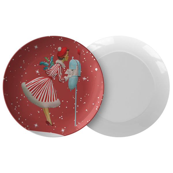 Mid Century Modern Atomic 50's Red, Aqua Blue, Retro Christmas Plates