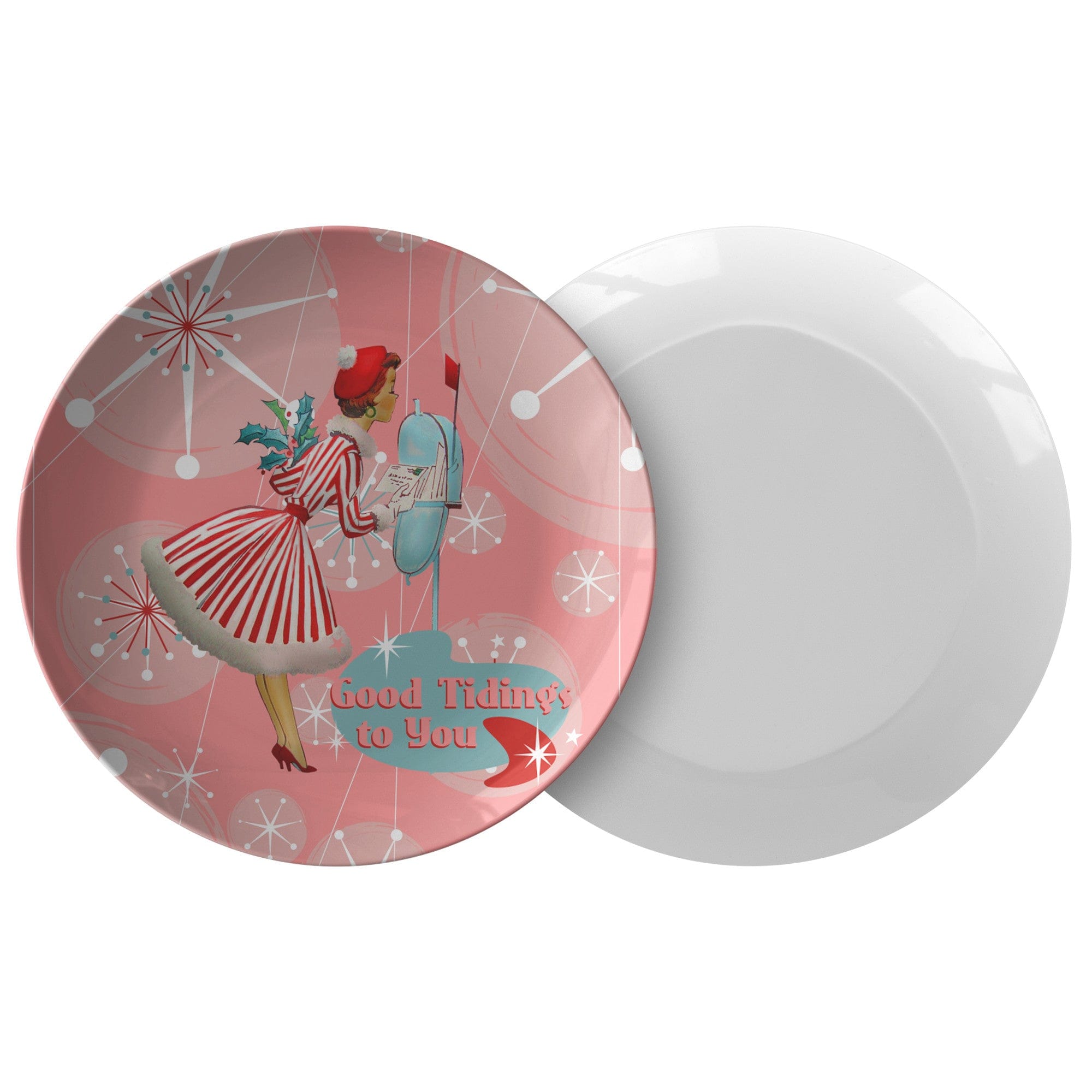 Mid Century Modern Christmas Vintage Graphic, Good Tidings To You Dinnerware Kitchenware Single