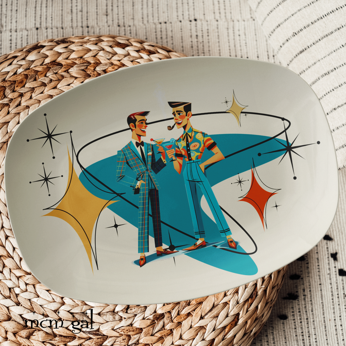 GAY MALE COUPLE SPECIAL GIFT, PRIDE MONTH, MID CENTURY MODERN Party Platter
