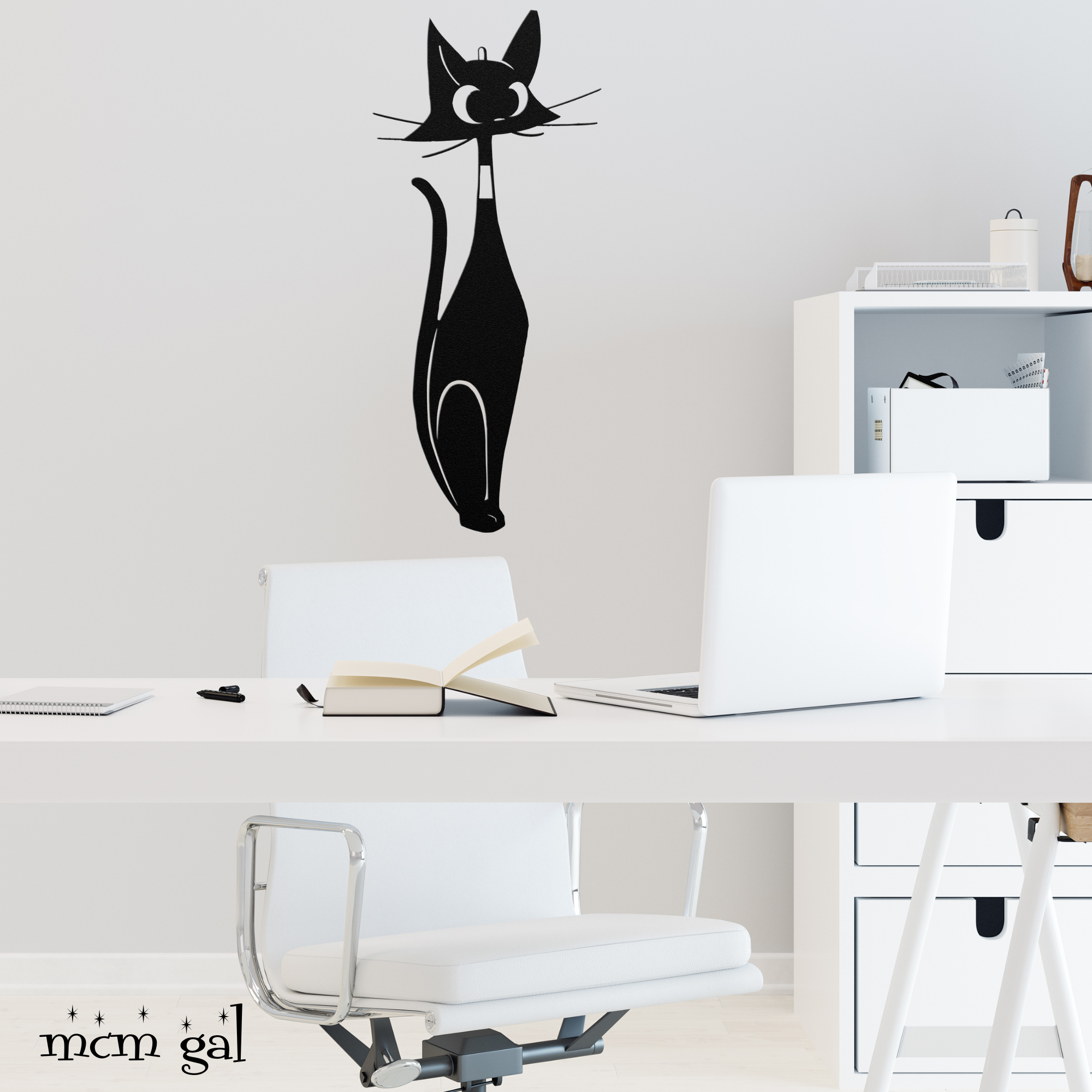 Atomic Cat Art, Mid Century Modern Metal Art, Sexy Sexton Black Cat Lover Mid Mod Wall Hanging - Mid Century Modern Gal