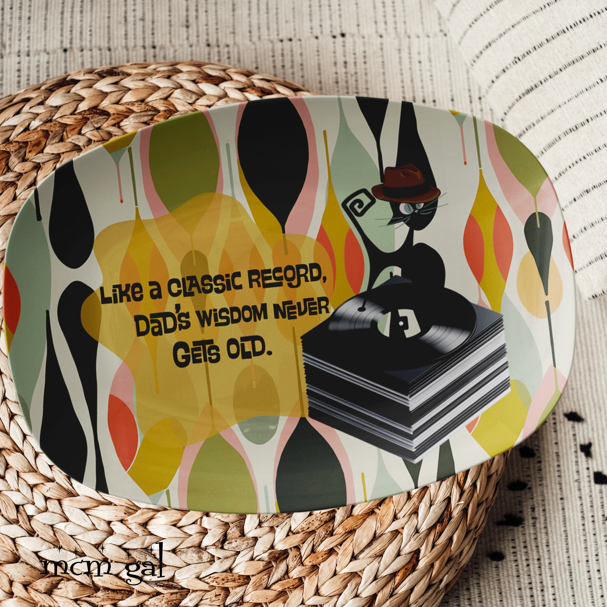 Gift For Dad, Cat Dad, Mid Century Modern Gift For Dad, Atomic Grill Platter, Outdoor Party Platter - Mid Century Modern Gal