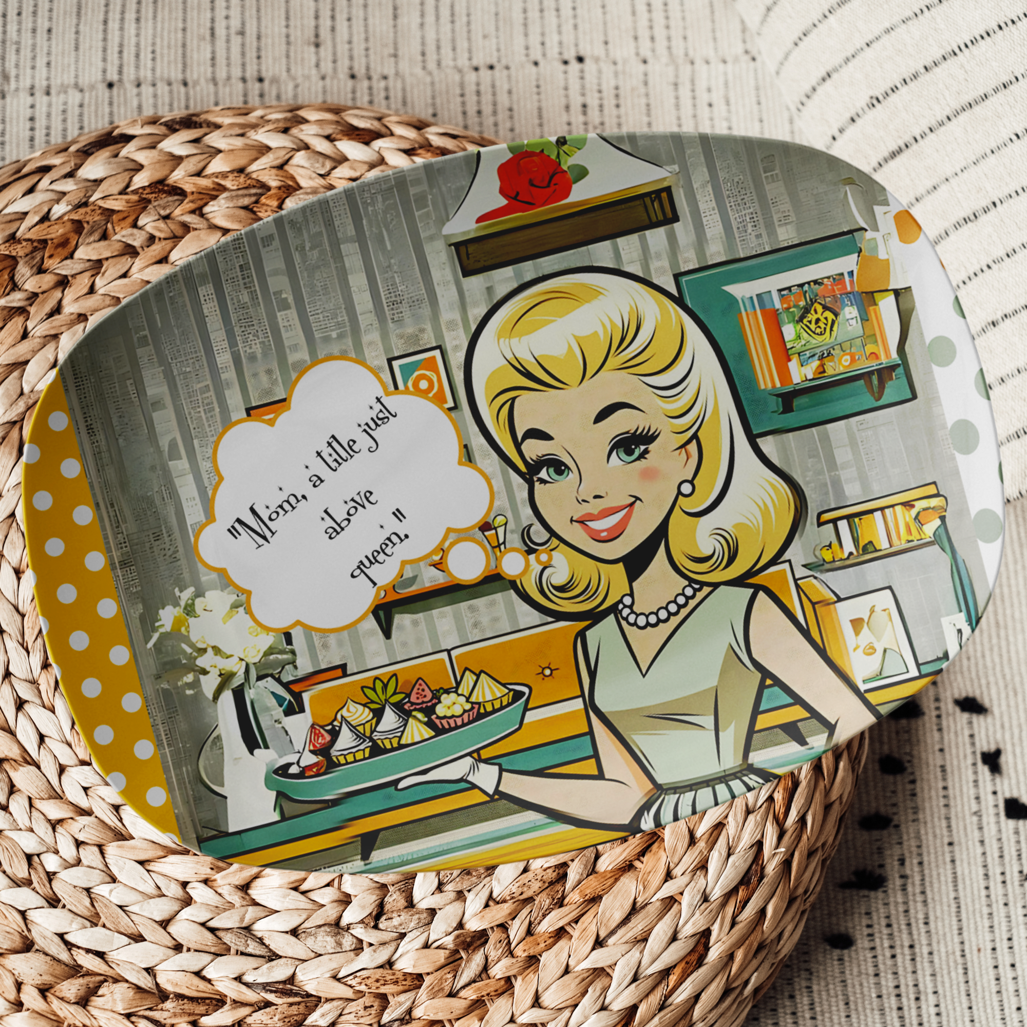 Mid Century Modern Mod 50s Gal, Queen Mom Retro Party Platter - Mid Century Modern Gal