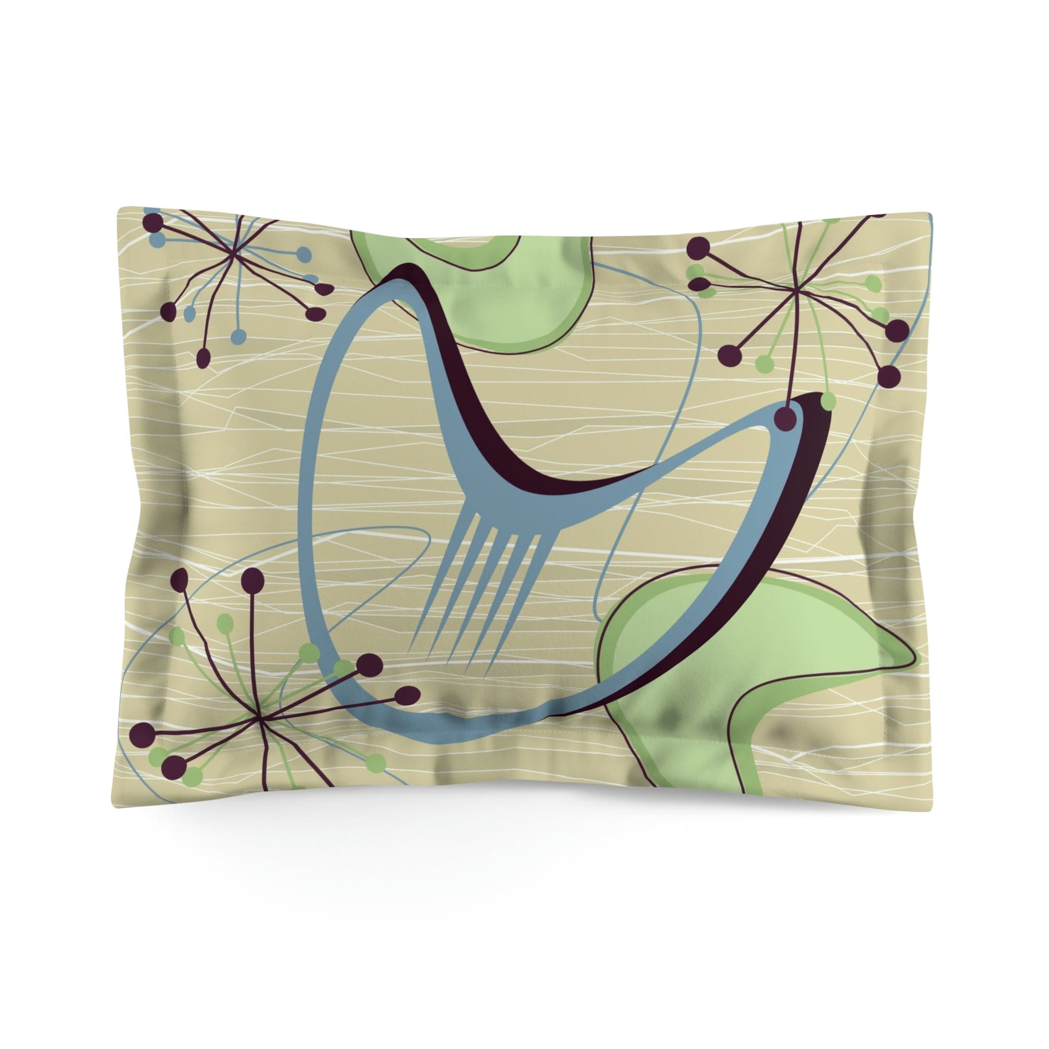 Mid Century Modern, Atomic Boomerang, Beige, Blue, Green, Abstract, Mid Mod Retro Bedding Microfiber Pillow Sham Home Decor Standard