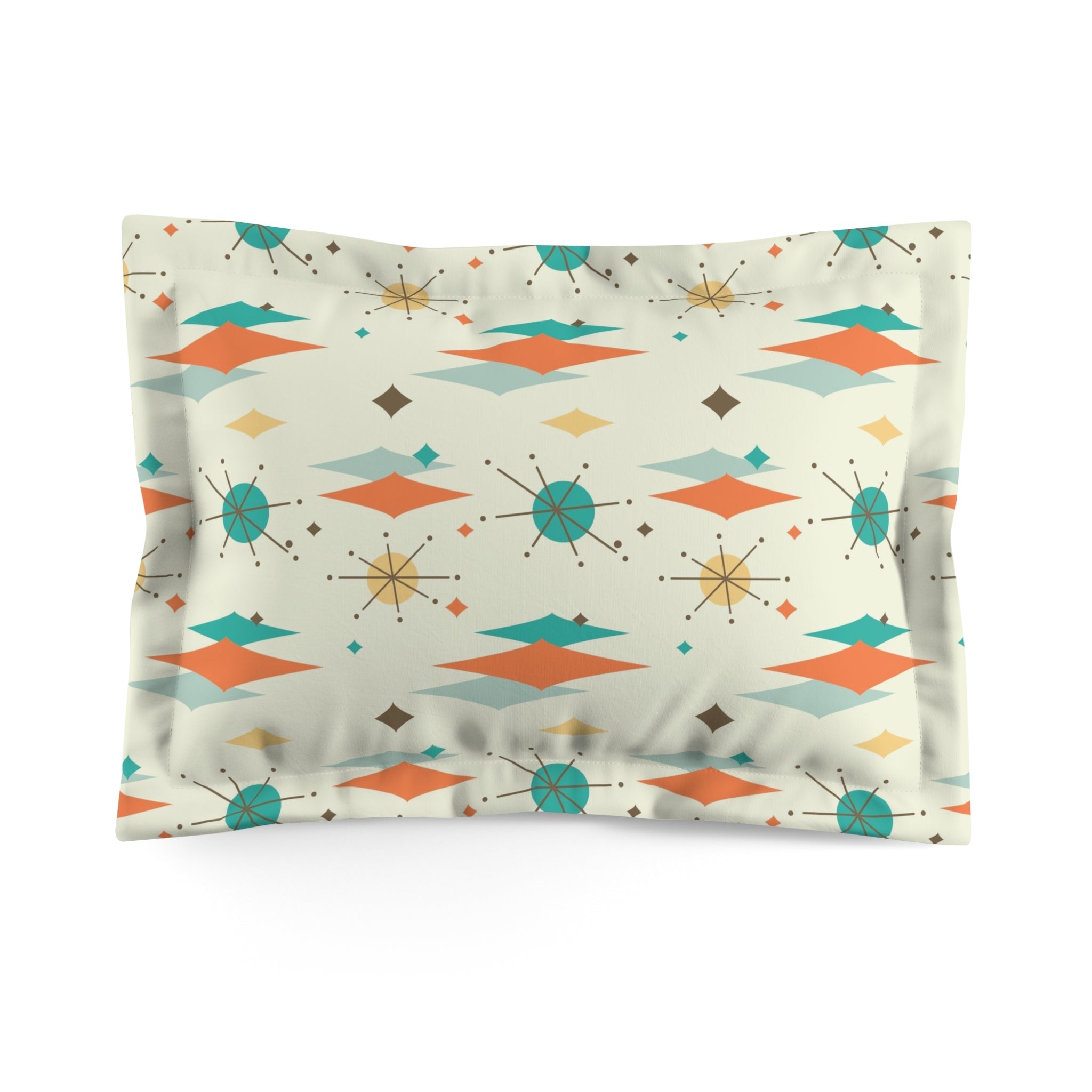 Mid Century Modern Franciscan Starburst, Teal Blue, Turquoise, Orange Retro Microfiber Pillow Sham Home Decor Standard