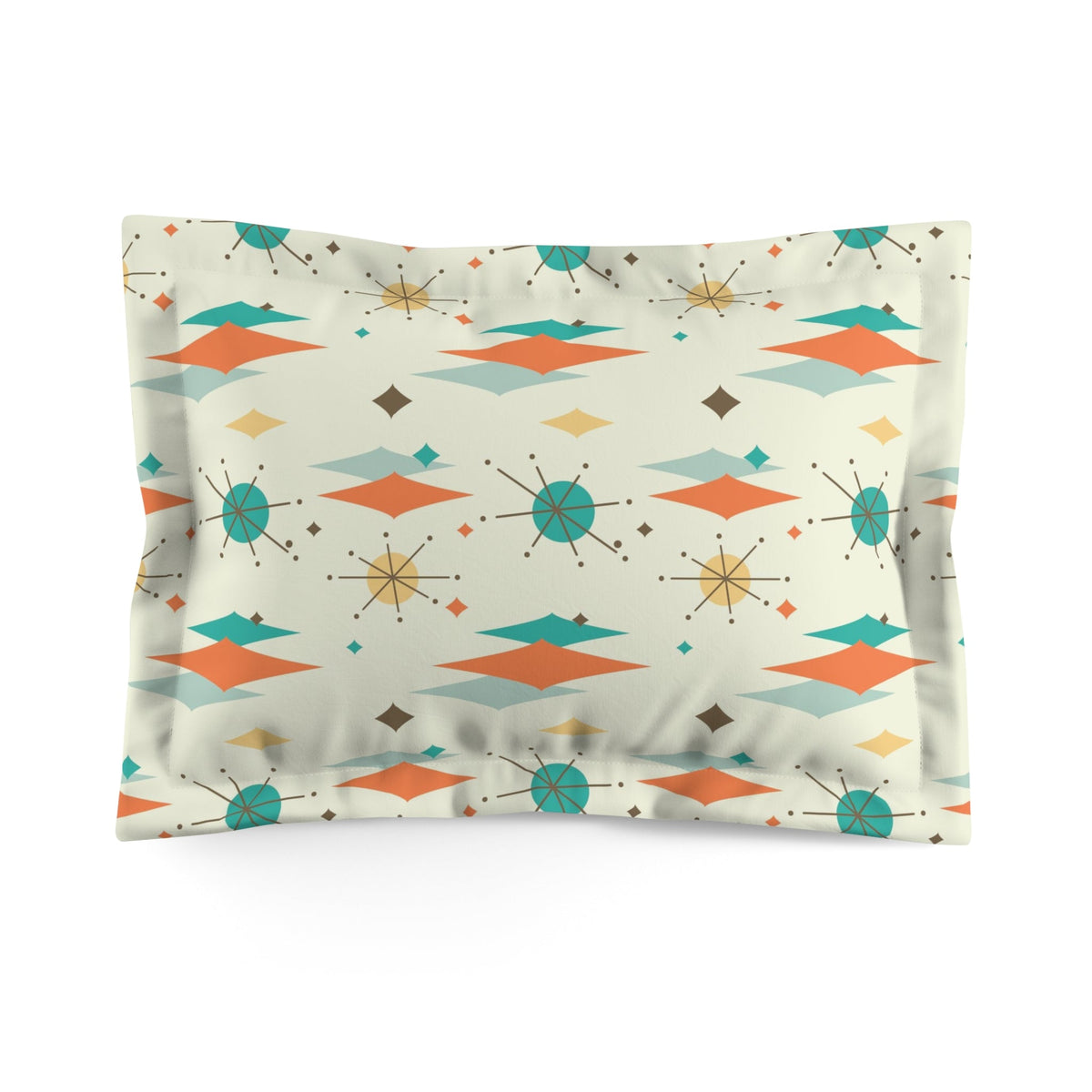 Mid Century Modern Franciscan Starburst, Teal Blue, Turquoise, Orange Retro Microfiber Pillow Sham Home Decor Standard