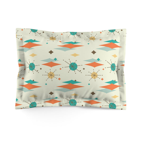 Mid Century Modern Franciscan Starburst, Teal Blue, Turquoise, Orange Retro Microfiber Pillow Sham