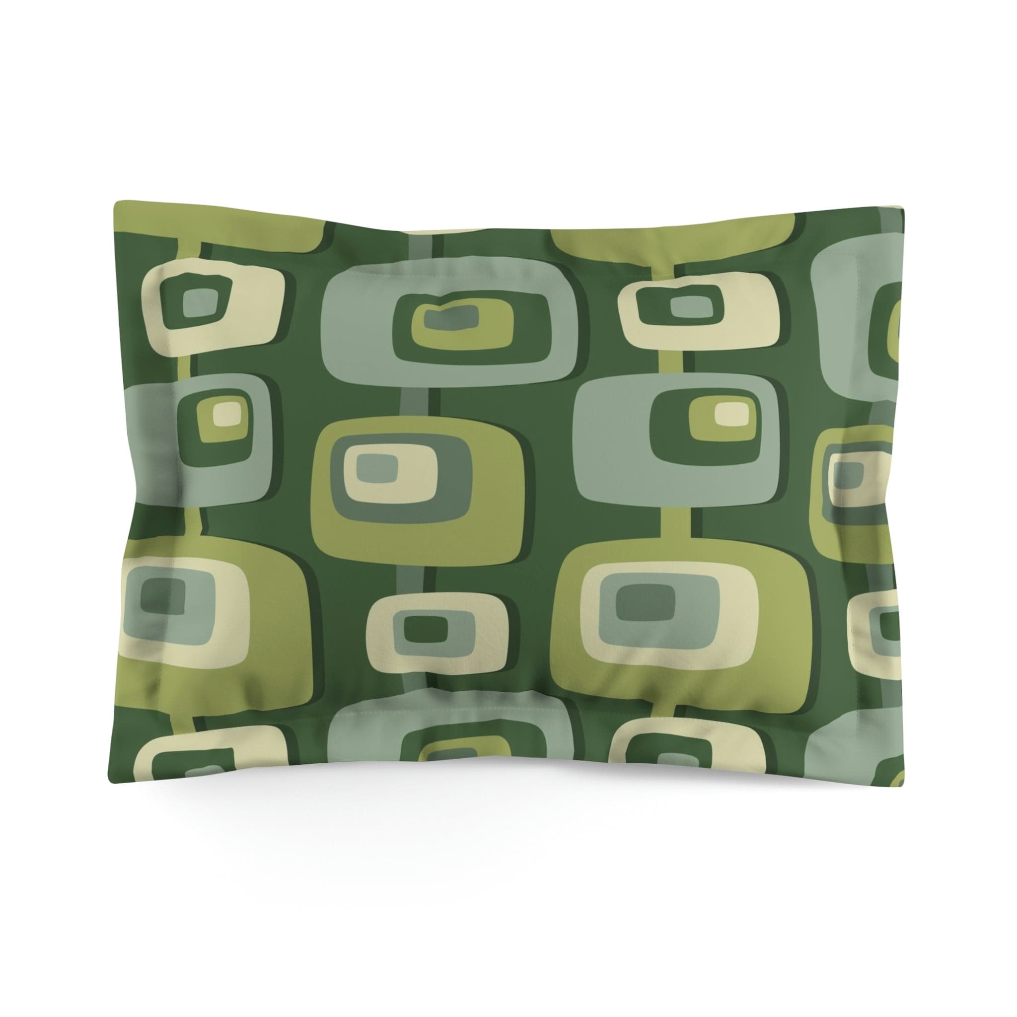 Mid Century Modern, Geometric, Groovy Green, Beige, Abstract, 60s 70s Retro Pillow Sham Home Decor Standard