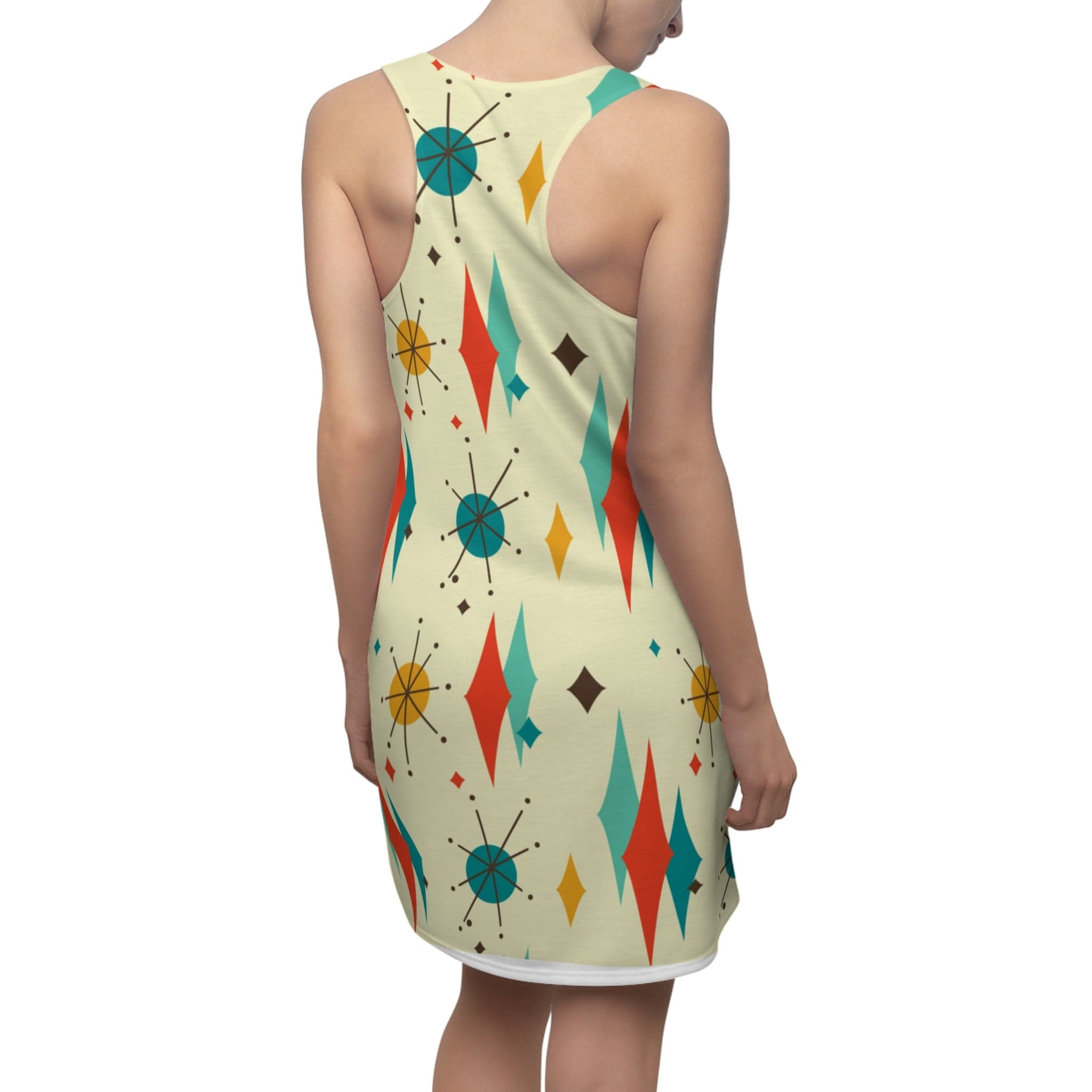 Summer Mod, Atomic Cat, Mid Mod Starburst Racer Back Tshirt Dress All Over Prints