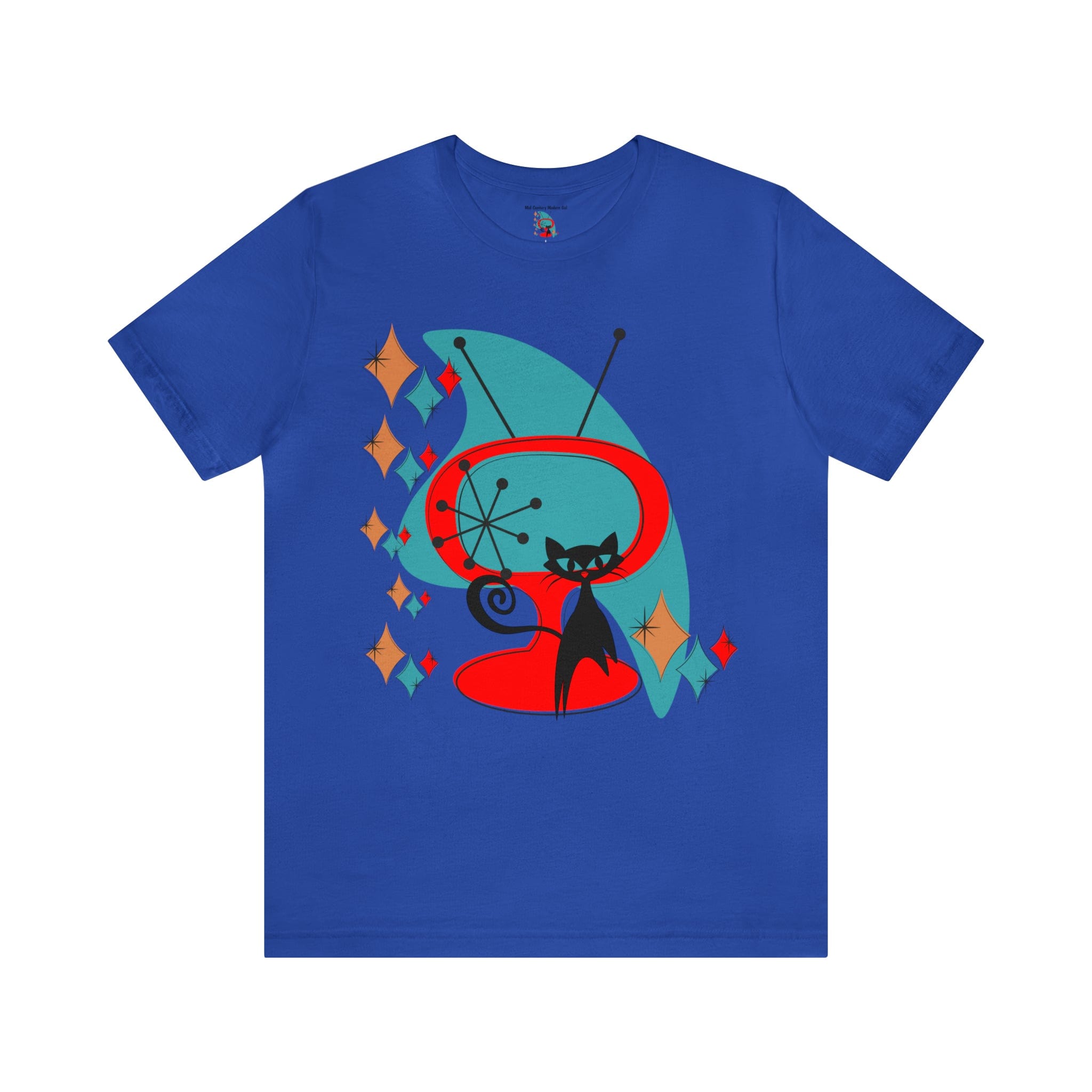 Atomic Cat Designs, Mid Century Modern Kitschy Fun Unisex Jersey Short Sleeve Tee T-Shirt True Royal / S