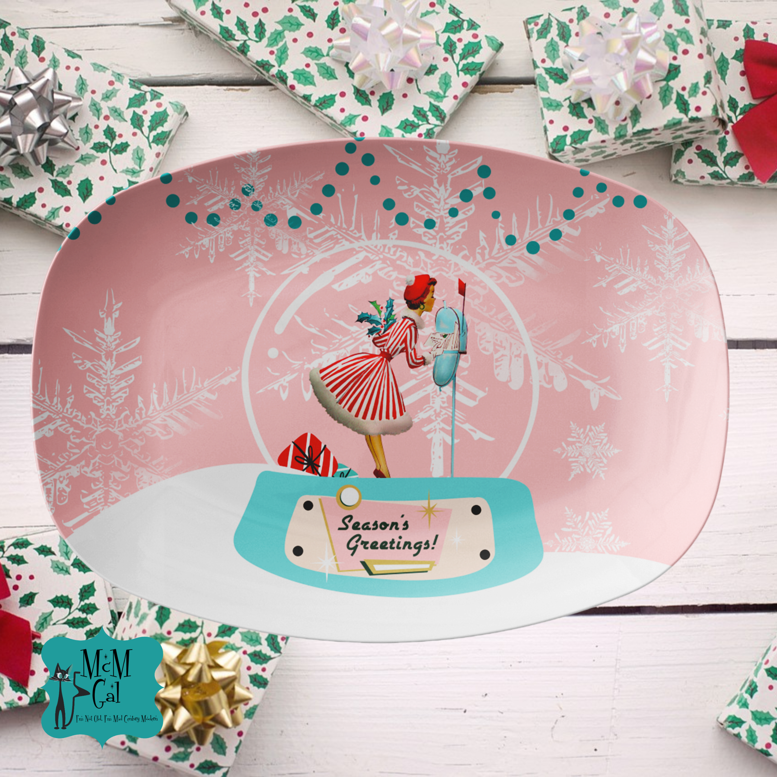 Retro Vintage 50s Holiday Kitsch, Mid Century Modern Christmas Table Party Platter - Mid Century Modern Gal
