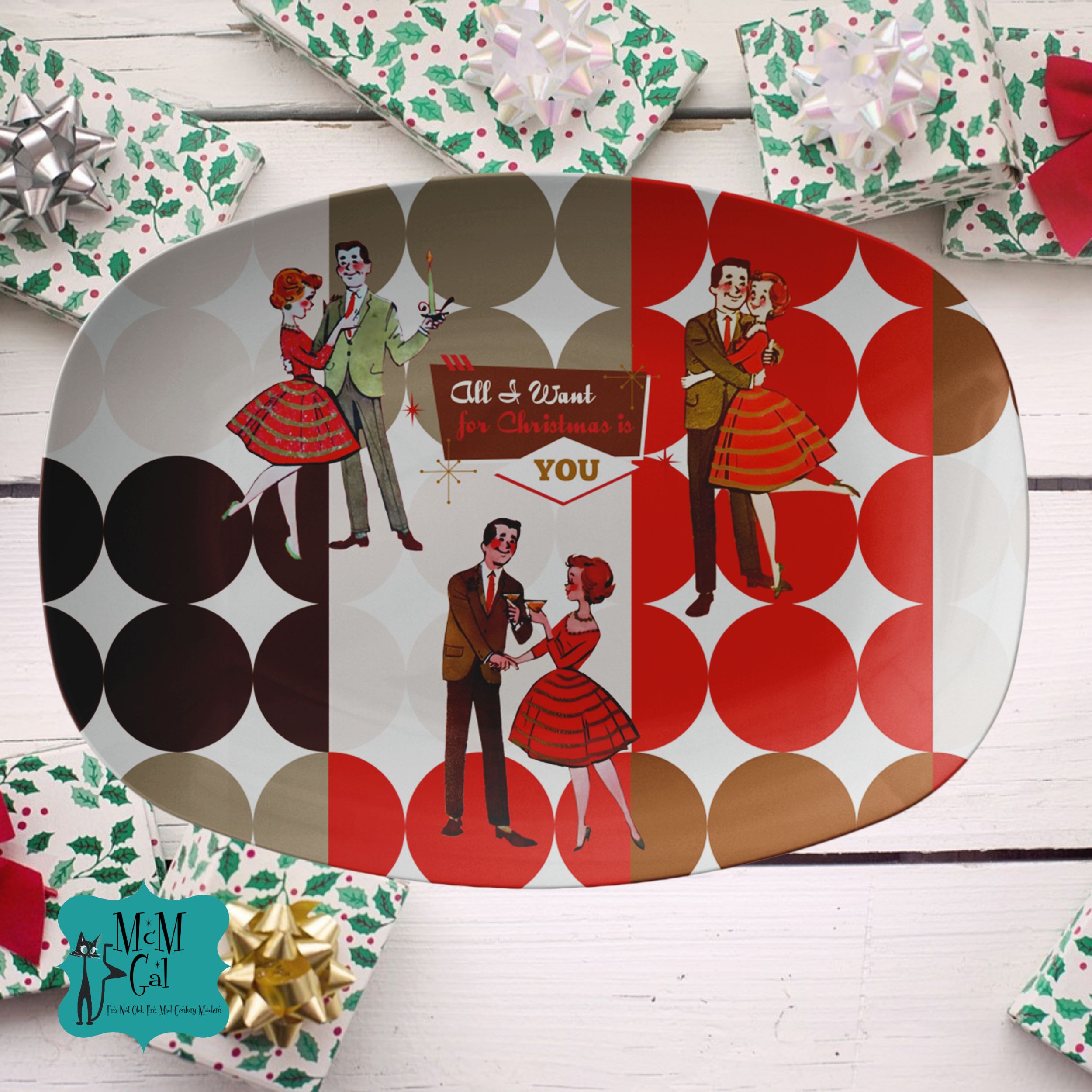Mid Century Modern Retro Vintage Christmas Serving Platter - Mid Century Modern Gal