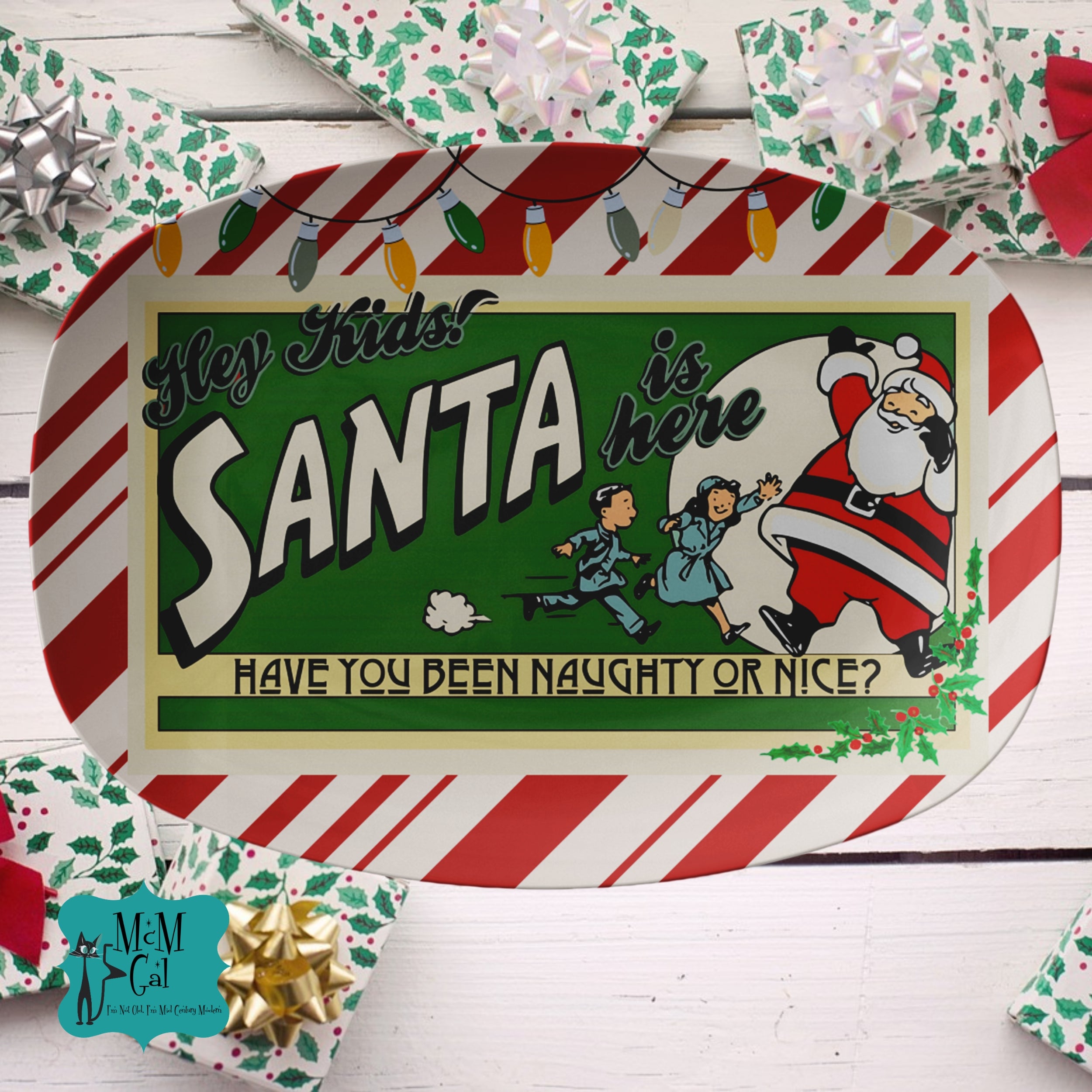 50s Vintage Christmas Ad Mid Century Modern Platter, Kitschy Fun Cookie Platter - Mid Century Modern Gal