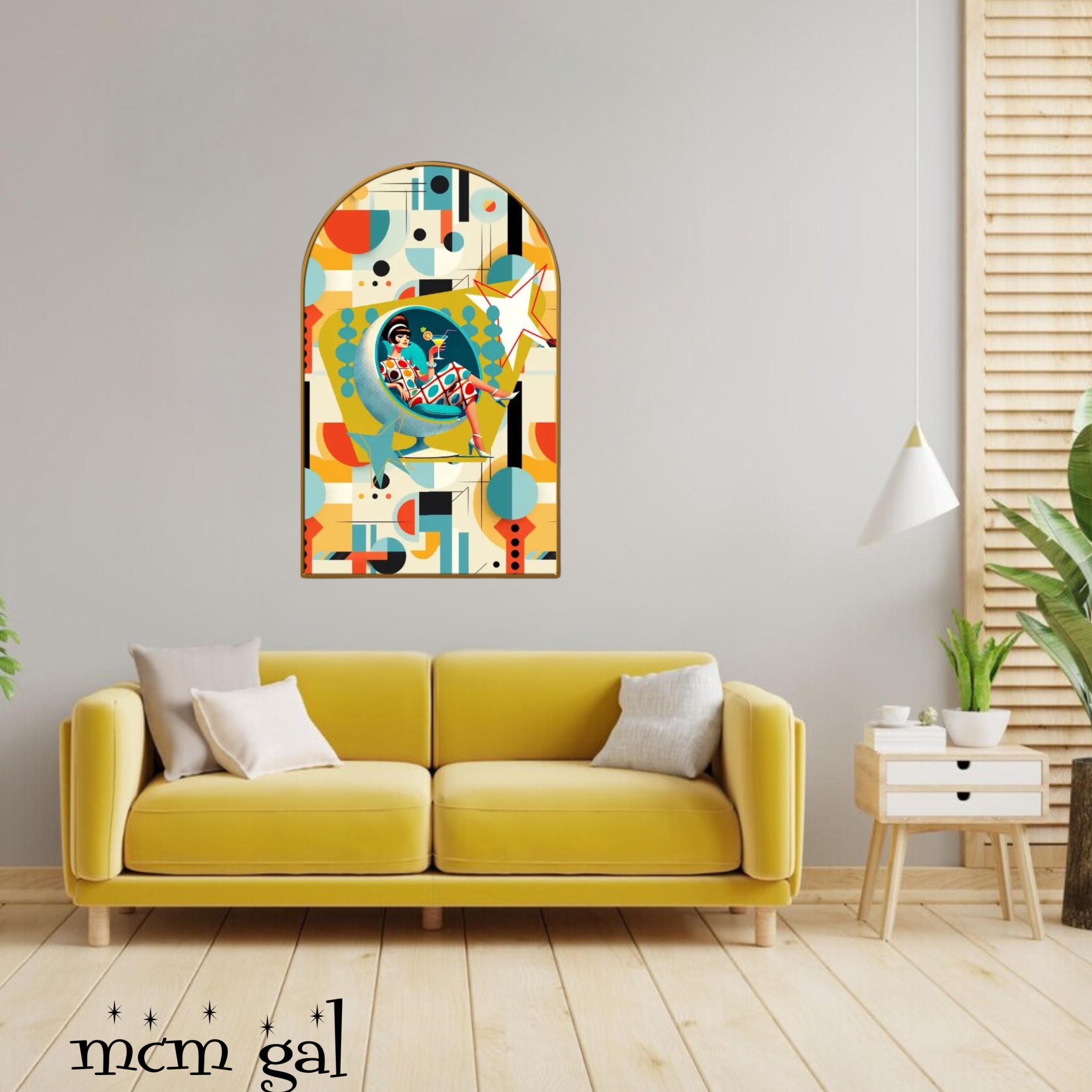 Mid Century Modern Bauhaus Designed Mod 60s Gal Kitschy Arc Wall Art - Mid Century Modern Gal
