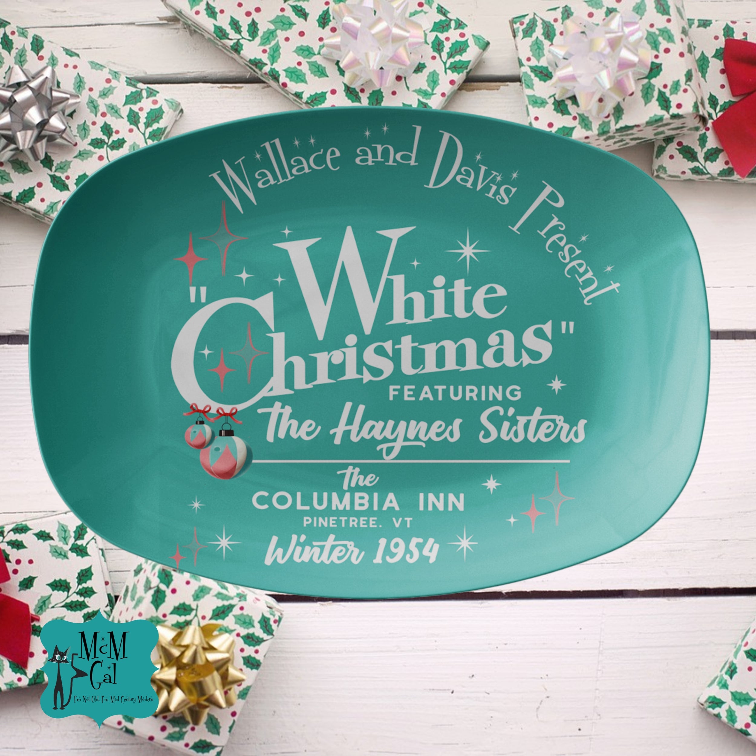Wallace And Davis Christmas Party Platter In Aqua Blue And Stary Brite - Mid Century Modern Gal