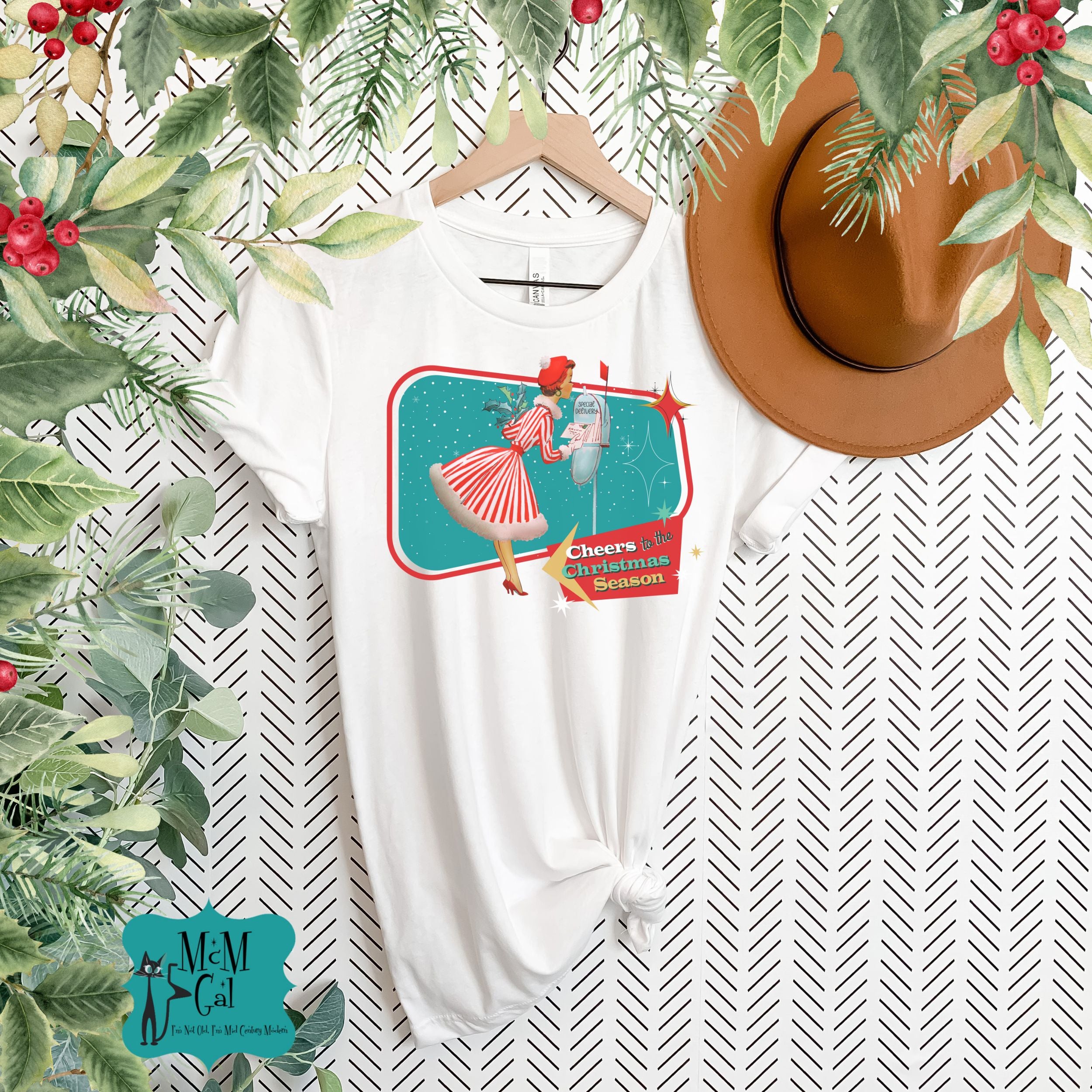 A Merry And Bright Holiday Kitsch Christmas Season Retro Christmas Cheers Unisex Jersey Tee - Mid Century Modern Gal