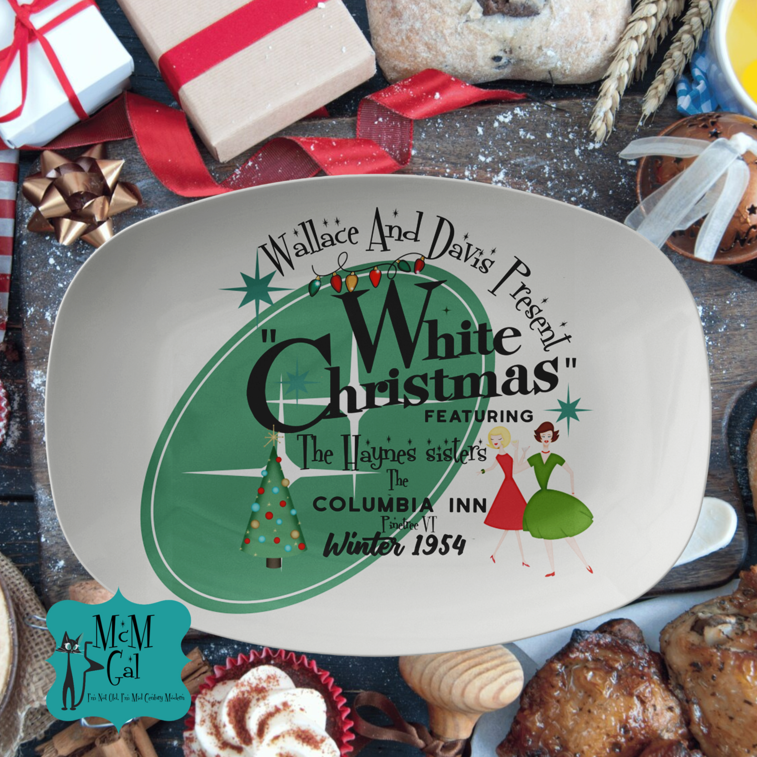 Wallace And Davis Christmas Movie Mid Mod Party Platter - Mid Century Modern Gal
