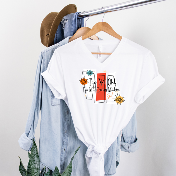 I'm Not Old, I'm Mid Century Modern, Kitschy Mod Women's V-Neck T-shirt Tee