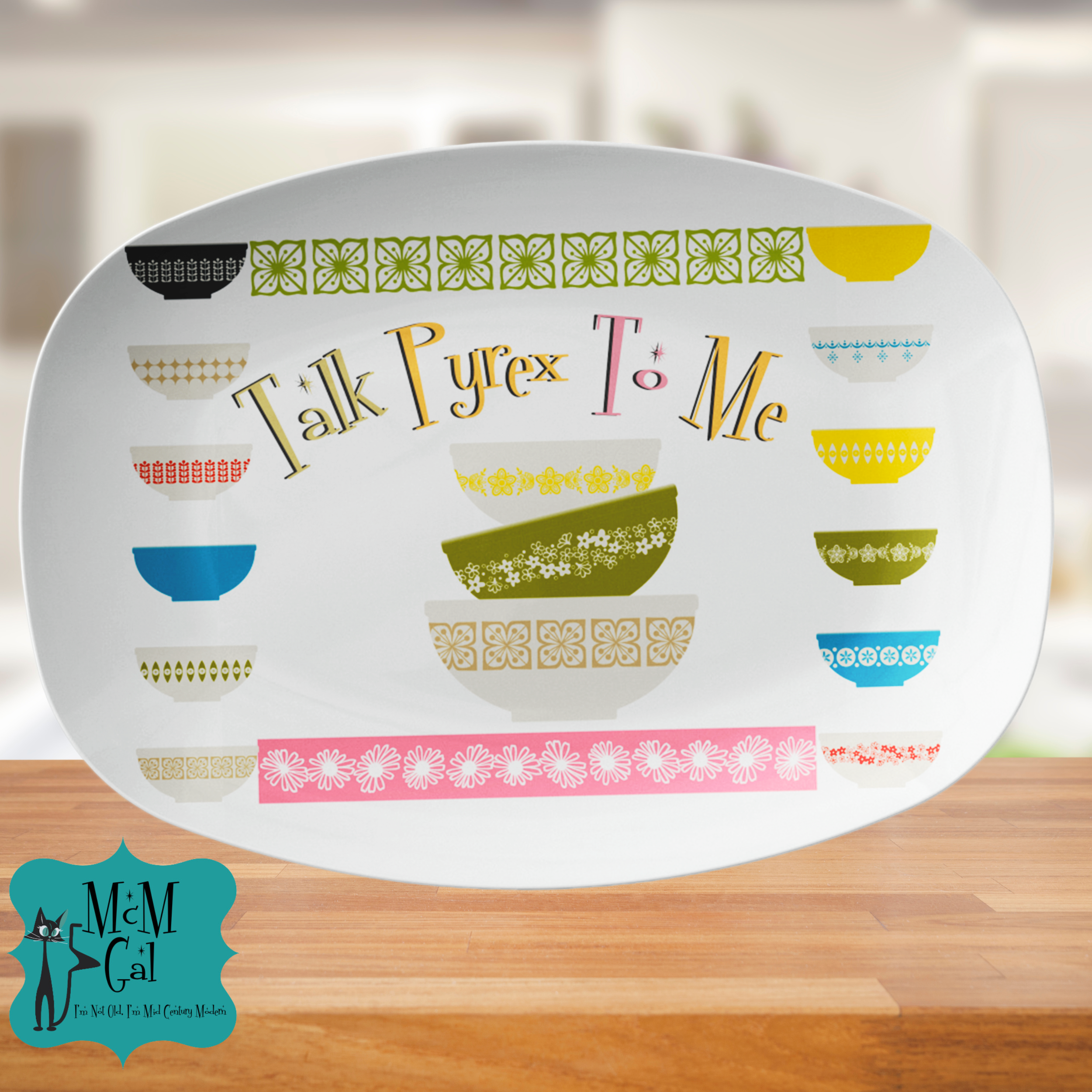 Pyrex Collector Platter, Special Edition, Talk Pyrex To Me, Quirky Funny Kitschy Mid Mod Platter Gift - Mid Century Modern Gal