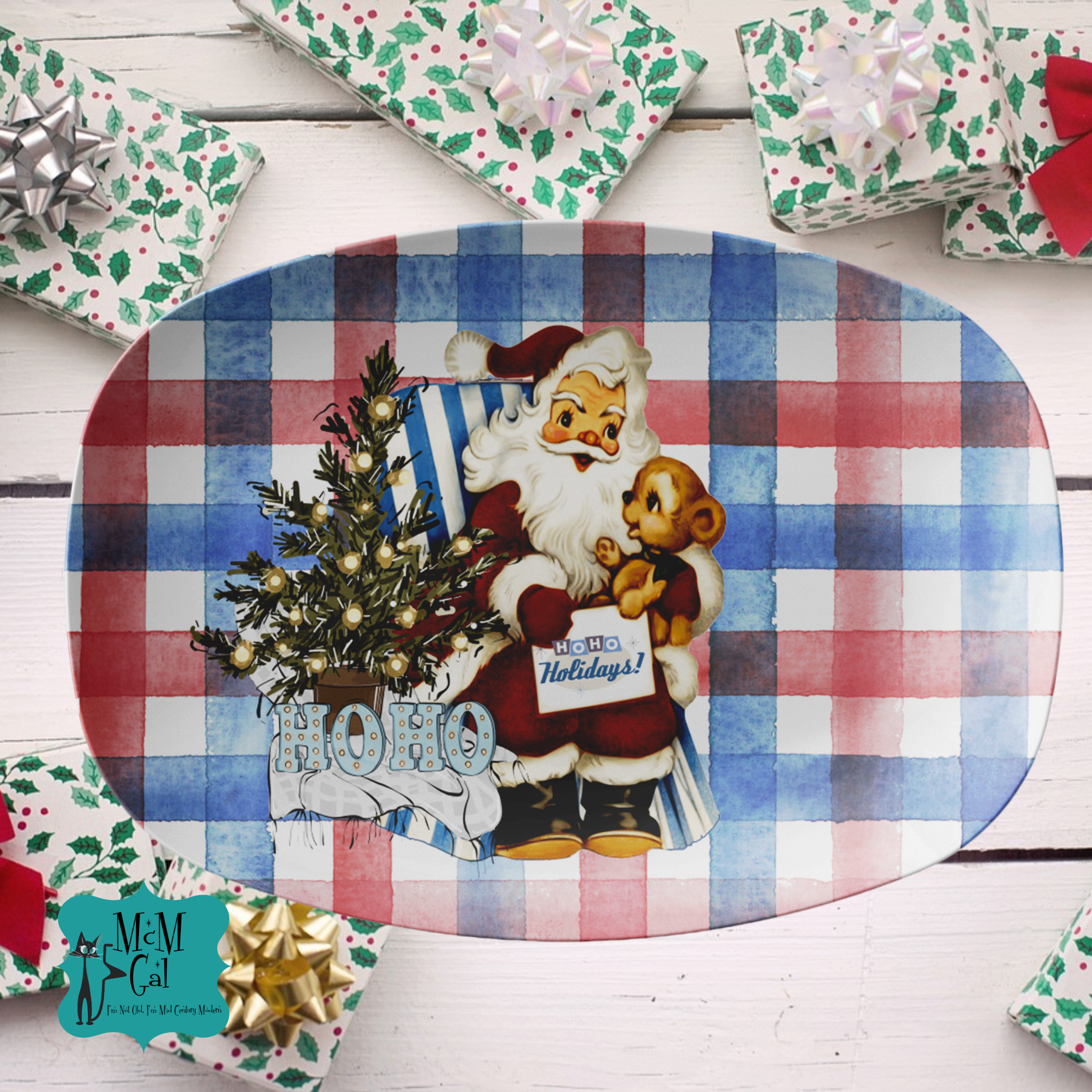 Vintage Santa Claus Christmas Platter, 50s Santa, Kitschy Holiday Party Tableware - Mid Century Modern Gal