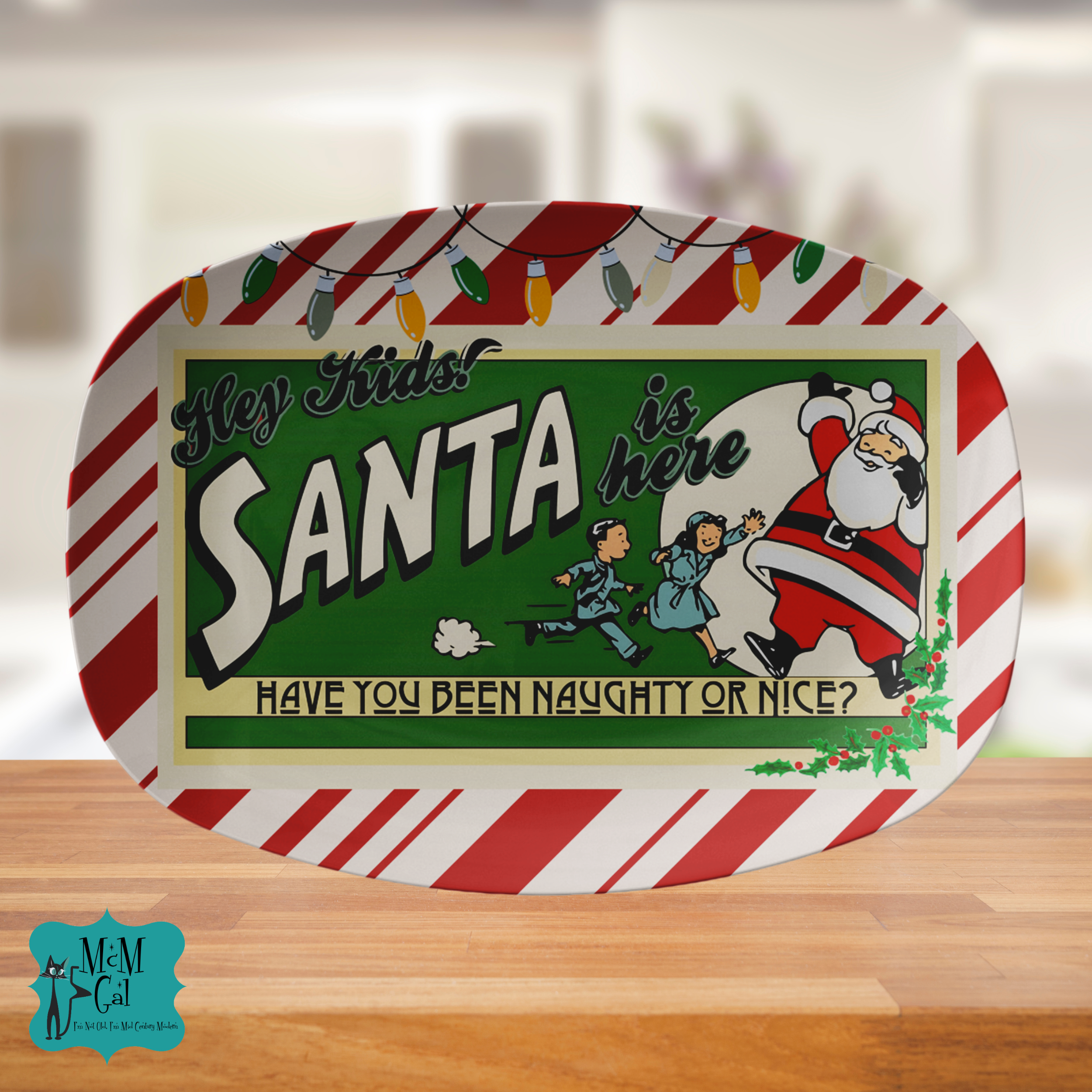 50s Vintage Christmas Ad Mid Century Modern Platter, Kitschy Fun Cookie Platter - Mid Century Modern Gal