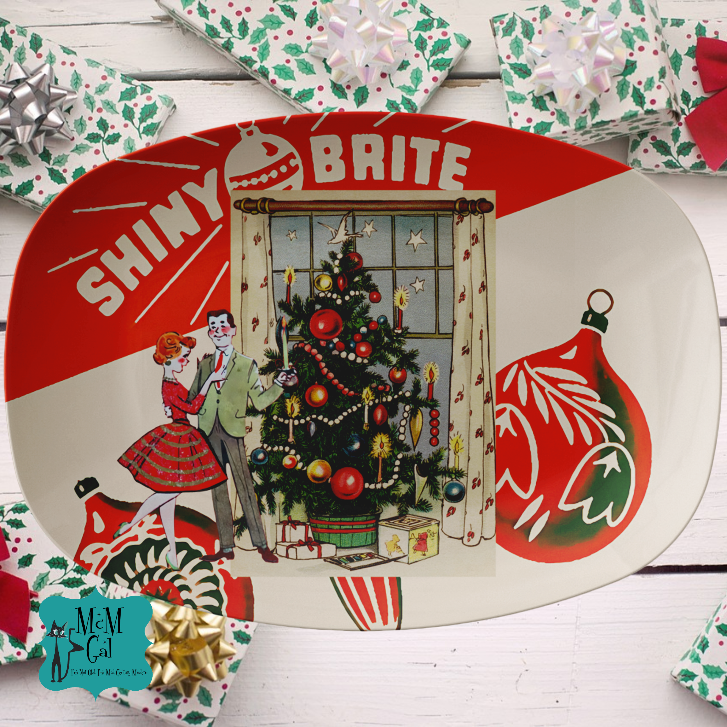 Vintage Christmas Ad Card, Mid Century Modern 50s Holiday Platter - Mid Century Modern Gal
