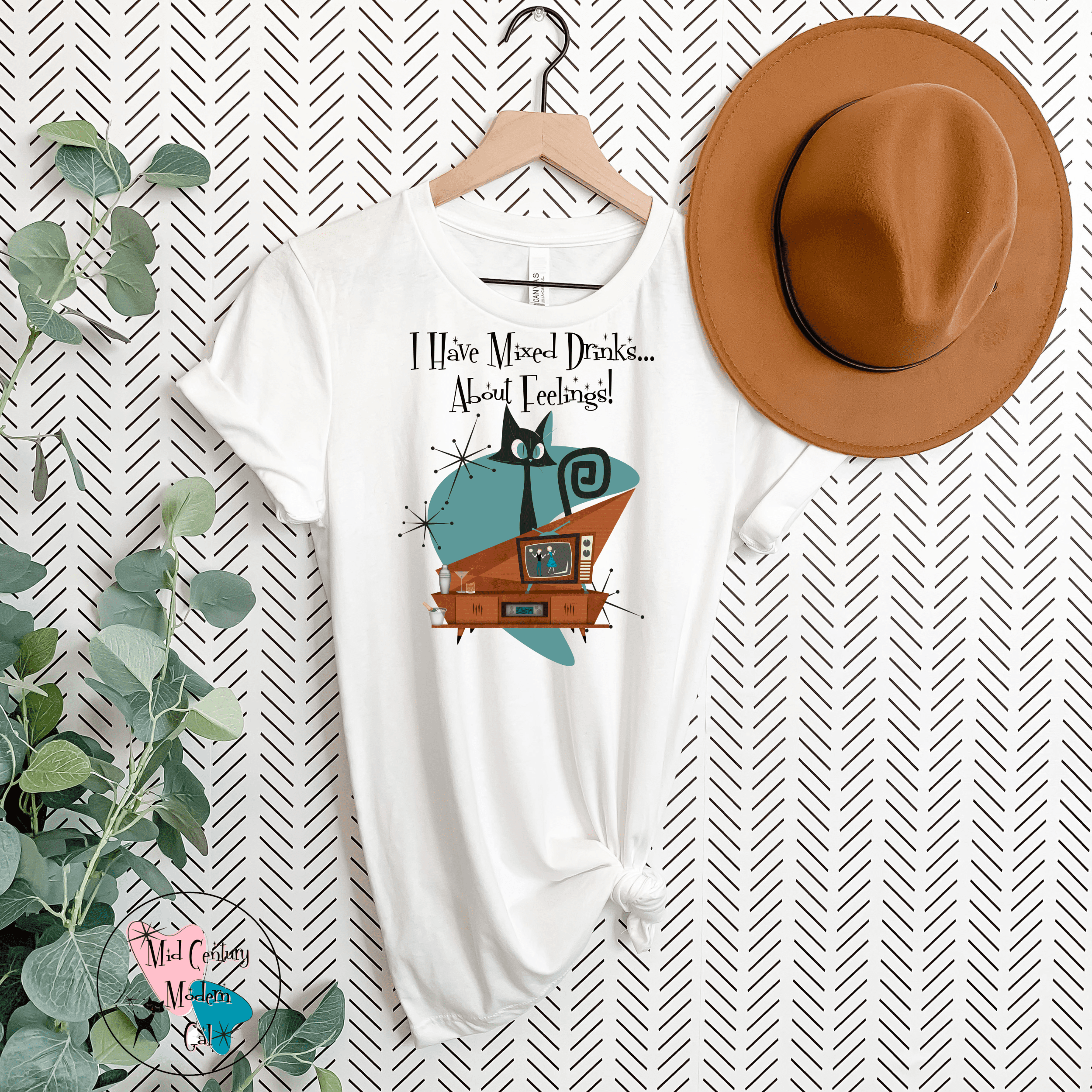 Atomic Cat, Cocktail, Funny Mid Century Modern Snarky Kitschy Unisex Jersey Short Sleeve Tee - Mid Century Modern Gal