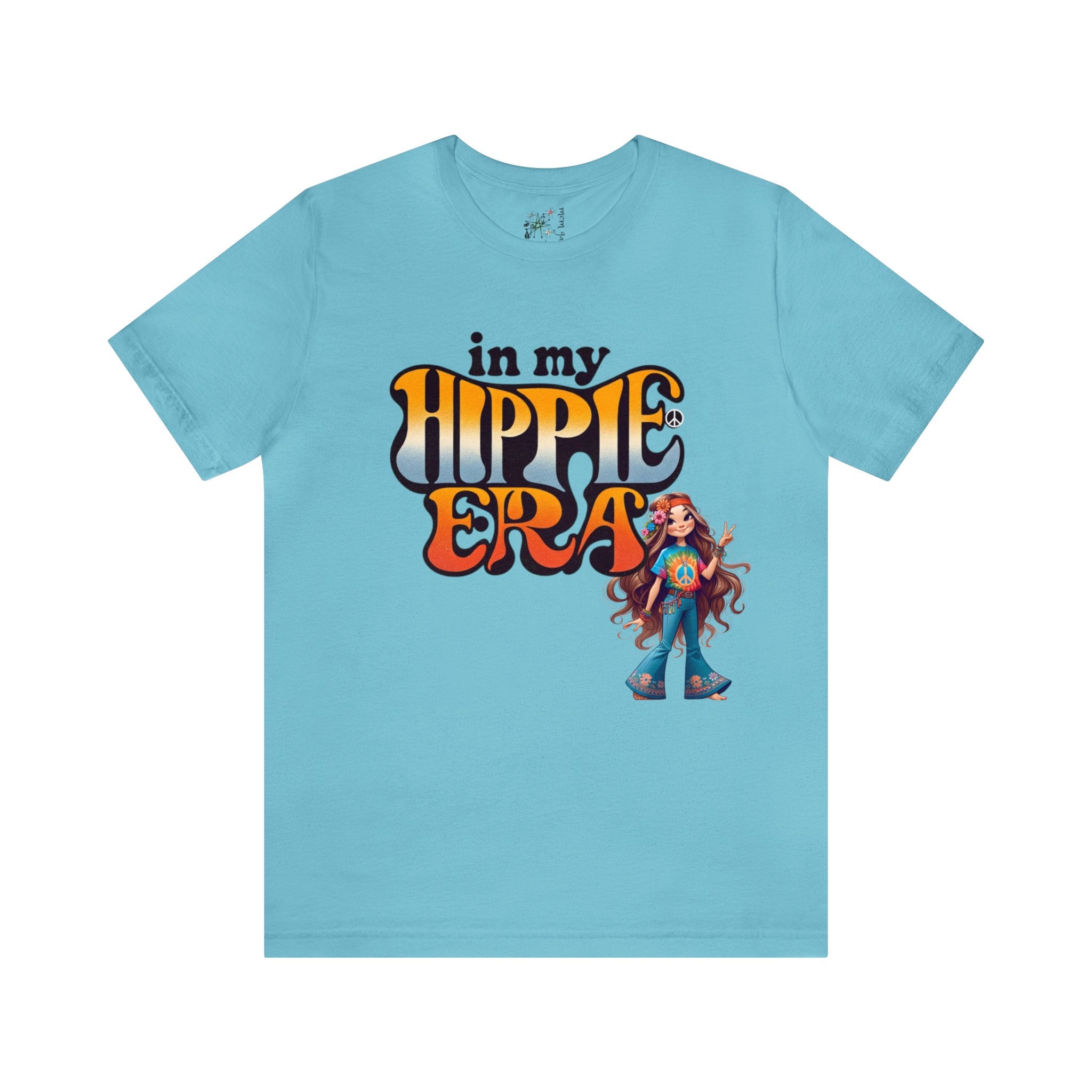 In My Hippie Era, 70s Retro Groovy Peace Out, Hippie Girl, Hipster Short Sleeve Tee T-Shirt Turquoise / S
