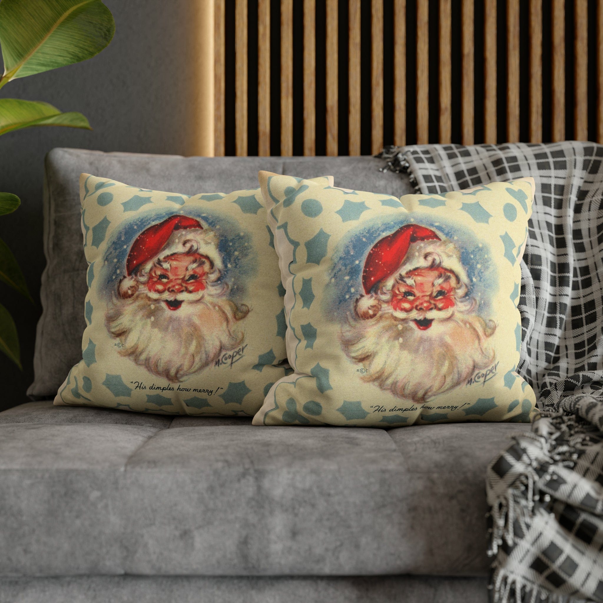 Vintage Santa, Christmas Snowflake, Smiling Santa Pillow Cover Home Decor