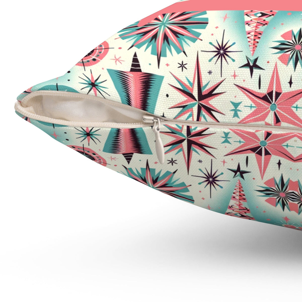 Wallace And Davis, 1950's Mid Century Modern Christmas Pillow, Aqua Blue, Pink Atomic TV Kitschy Christmas Pillow And Insert Home Decor
