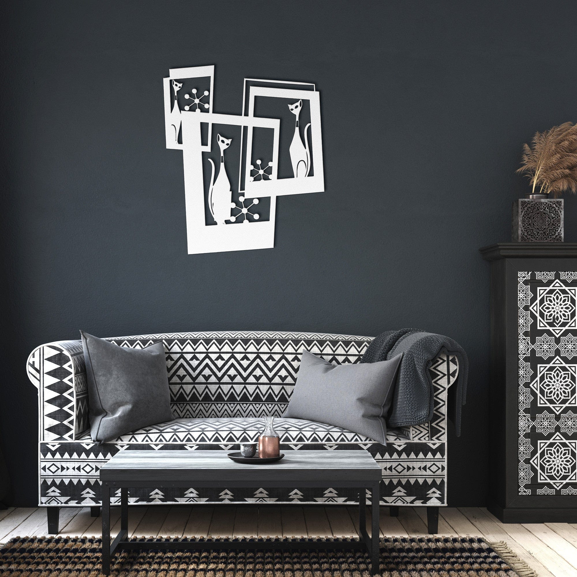 Atomic Cat, three cats starburst Wall Art White / 14 Inch