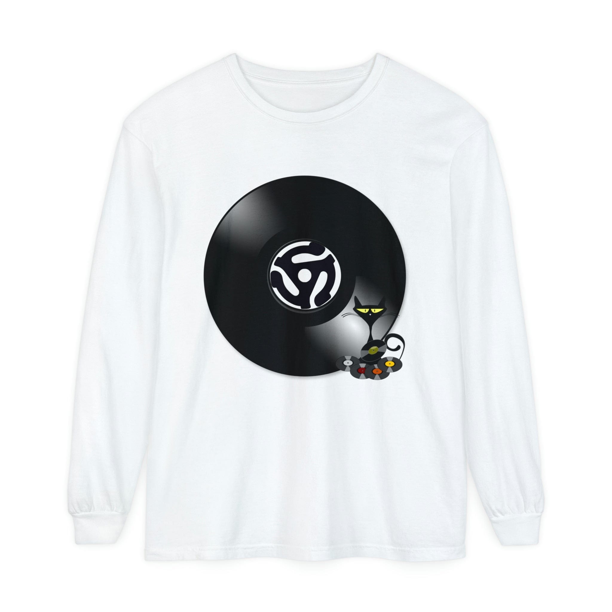 45 Rpm Vinyl Record, Cool Atomic Cat, Music Lover, DJ Spinning Unisex Long Sleeve T-Shirt Long-sleeve White / 3XL