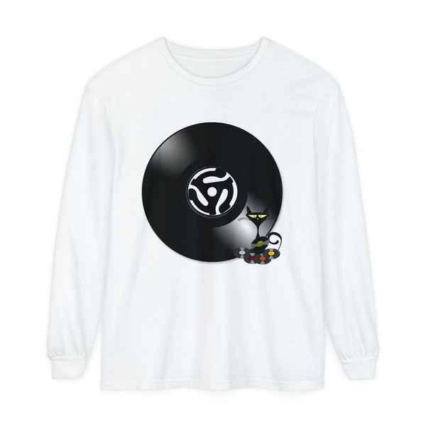 45 Rpm Vinyl Record, Cool Atomic Cat, Music Lover, DJ Spinning Unisex Long Sleeve T-Shirt