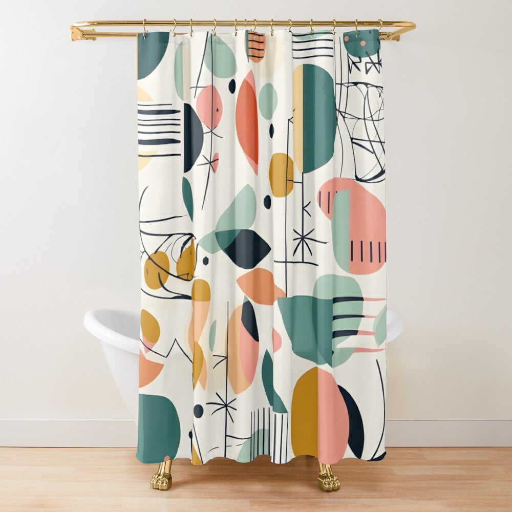 Mid Century Modern Shower Curtain, Abstracts, Geometric, MCM Teal, Orange, Colorful Design - Mid Century Modern Gal