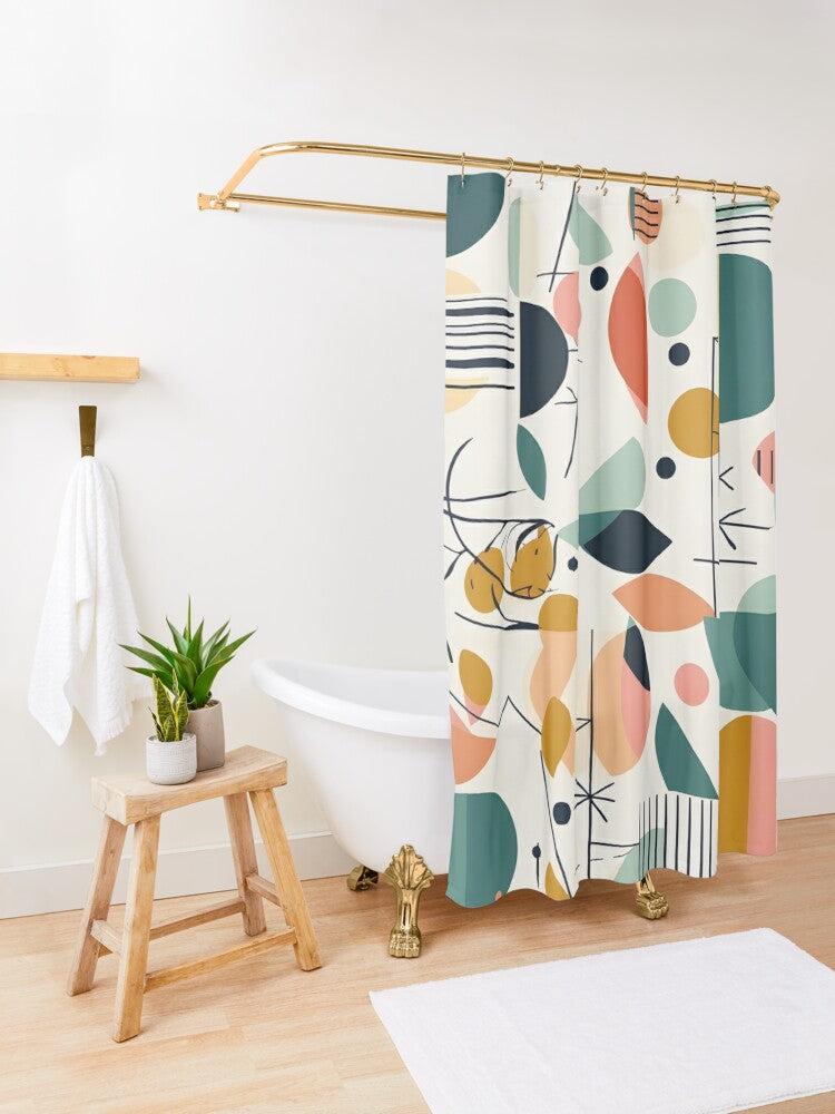 Mid Century Modern Shower Curtain, Abstracts, Geometric, MCM Teal, Orange, Colorful Design - Mid Century Modern Gal