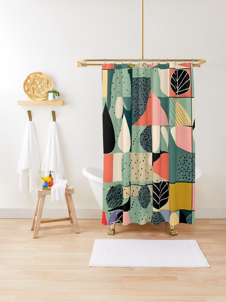 Scandinavian Designed Modernist Mid Century Modern Geometric Abstract, Florals, Colorful Retro Shower Curtain - Mid Century Modern Gal