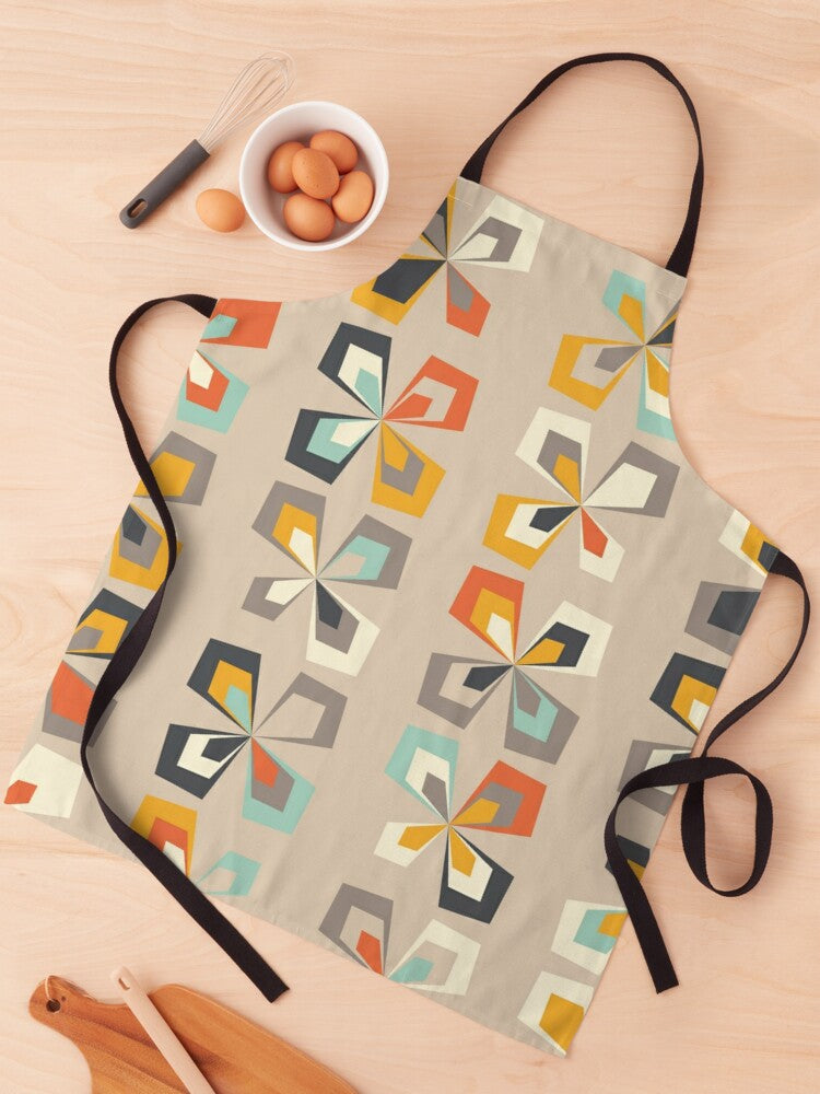 Mid Mod 60s 70s Scandi Flower Beige, Pinwheel Butterfly Retro MCM Apron - Mid Century Modern Gal