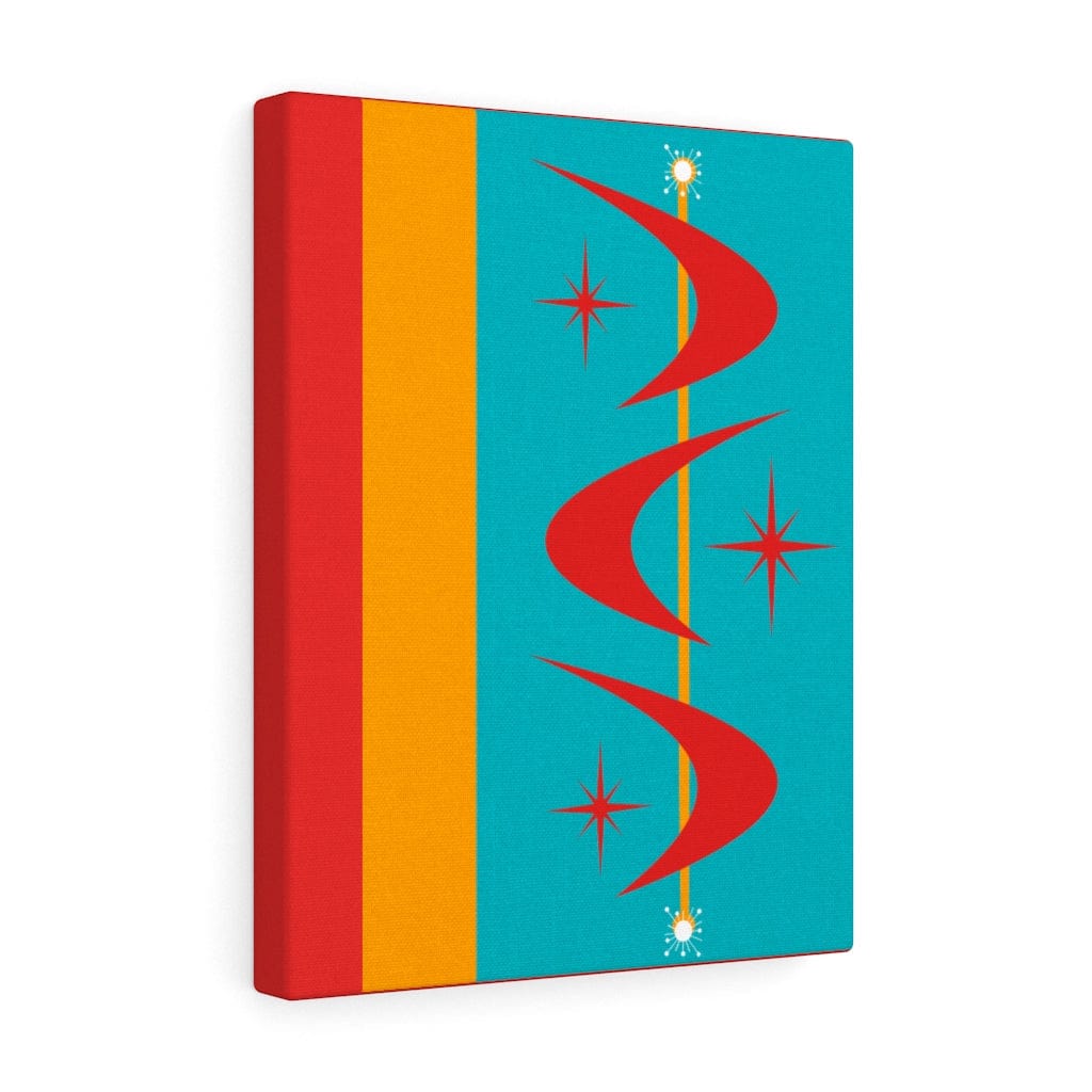 Atomic Boomerang Retro Red, Aqua Blue, Mustard Yellow Mid Century Modern Retro Wall Art Canvas 11″ × 14″ / Premium Gallery Wraps (1.25″)