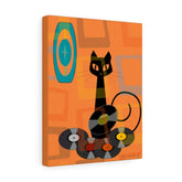 Atomic Cat Retro Groovy Records Mid Century Modern Orange Geometric, Canvas Gallery MCM Mid Mod Wall Art Canvas 11″ × 14″ / Premium Gallery Wraps (1.25″) Mid Century Modern Gal