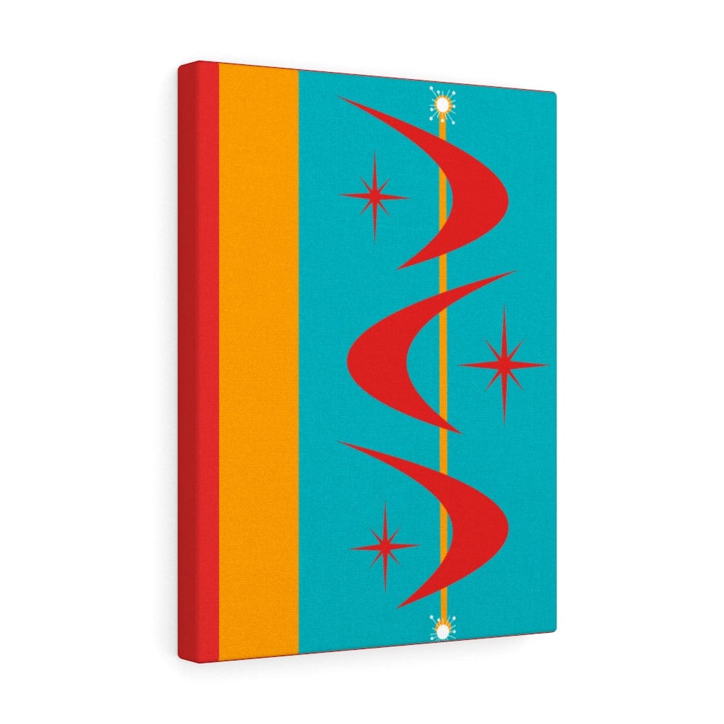 Atomic Boomerang Retro Red, Aqua Blue, Mustard Yellow Mid Century Modern Retro Wall Art Canvas 12″ × 16″ / Premium Gallery Wraps (1.25″)