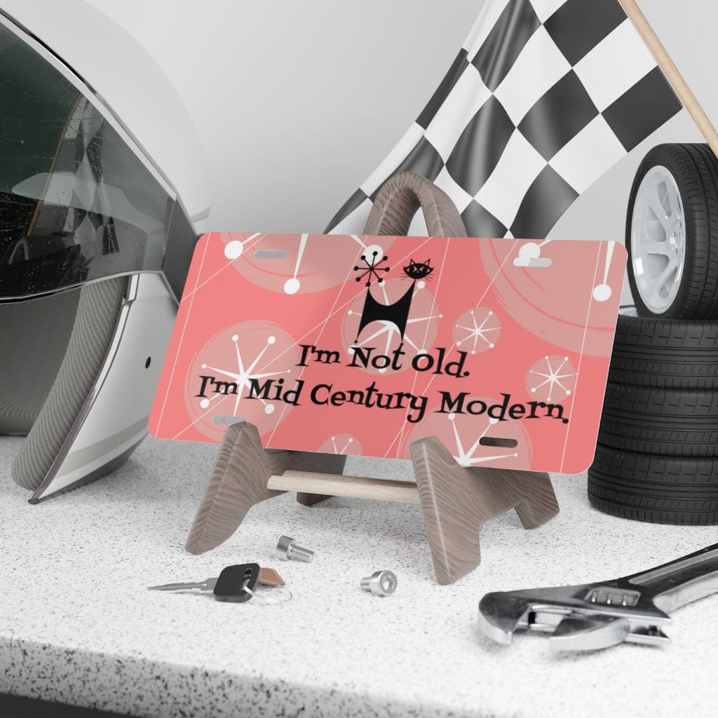 I'm Not Old, I'm Mid Century Modern, Atomic Pink, Retro Starburst, MCM Gal Vanity Plate Accessories 12" × 6"
