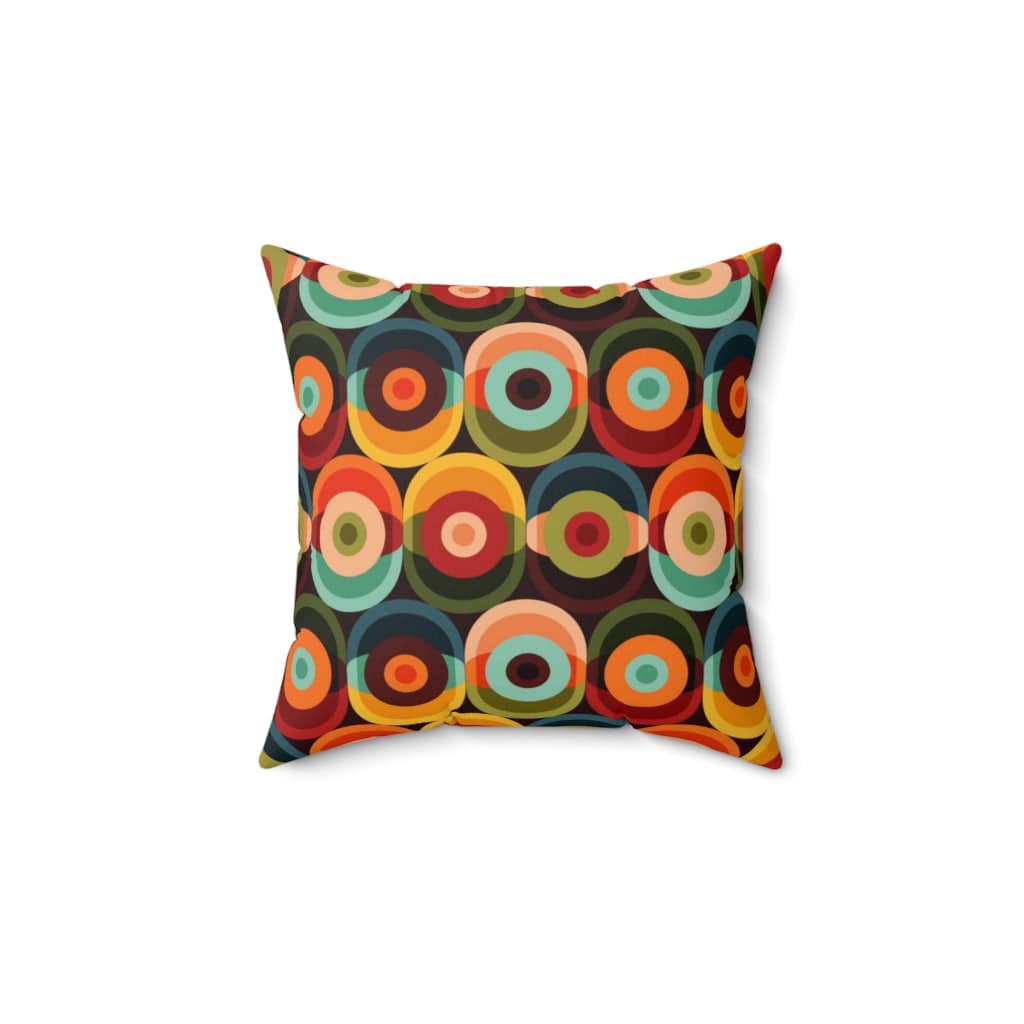 70's Retro, Groovy Vibe, Brown, Orange, Yellow, Green, Brown, Aqua, Teal, Hippie Style, Custom Pillow Cushion And Insert Home Decor 14" × 14"