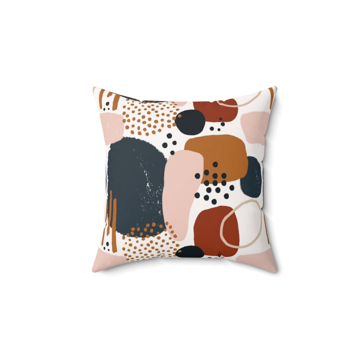 Abstract Rug, Watercolor, Geometric Boho, Navy Blue, Terracotta, Beige, Modern Retro Bohemian, Living Room, Bedroom Pillow And Insert Home Decor 14" × 14"