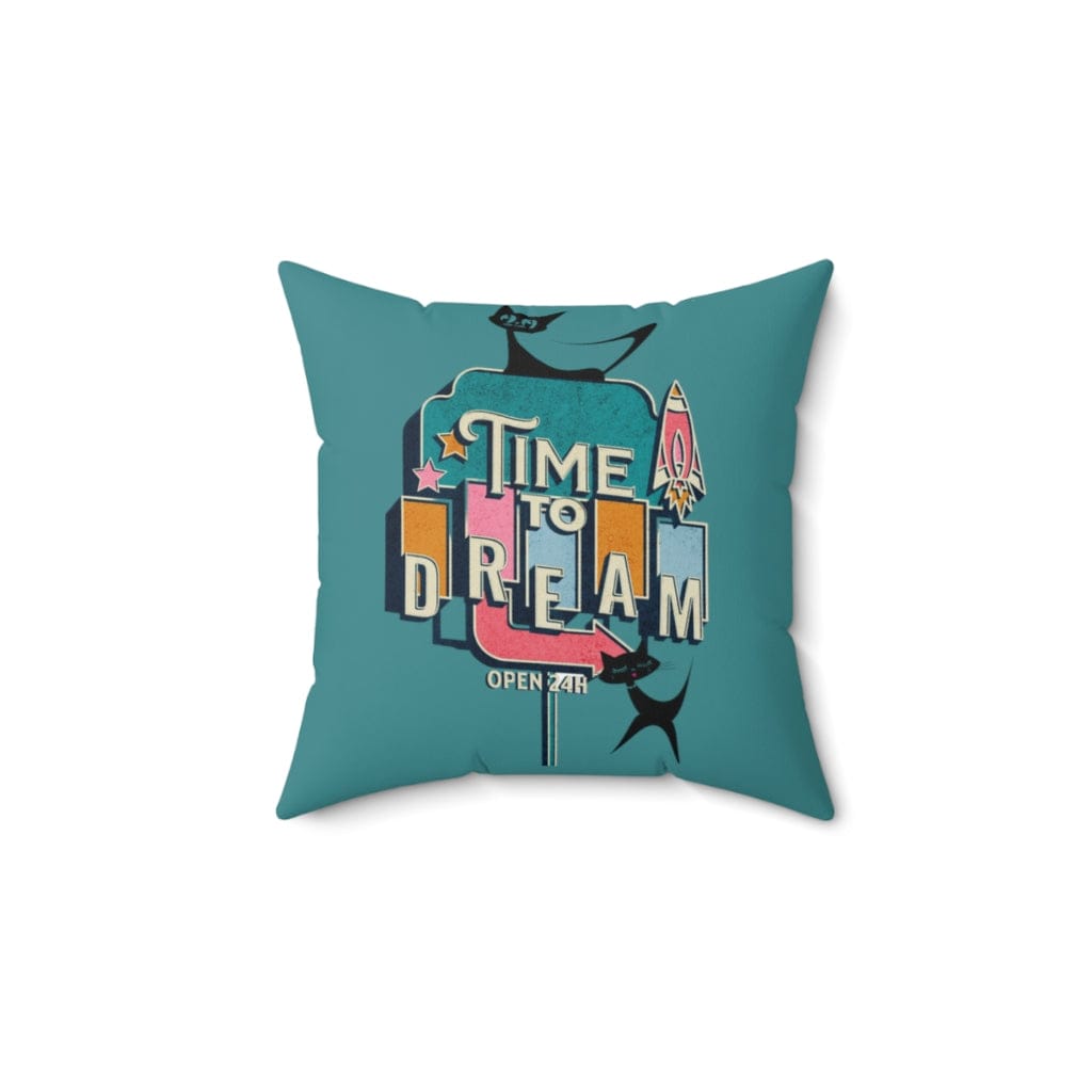 Atomic Kitty, Retro Time To Dream, Mid Mod Retro, Mid Century Modern, Turquoise, Pink, Pillow Cushion And Insert Home Decor 14" × 14"