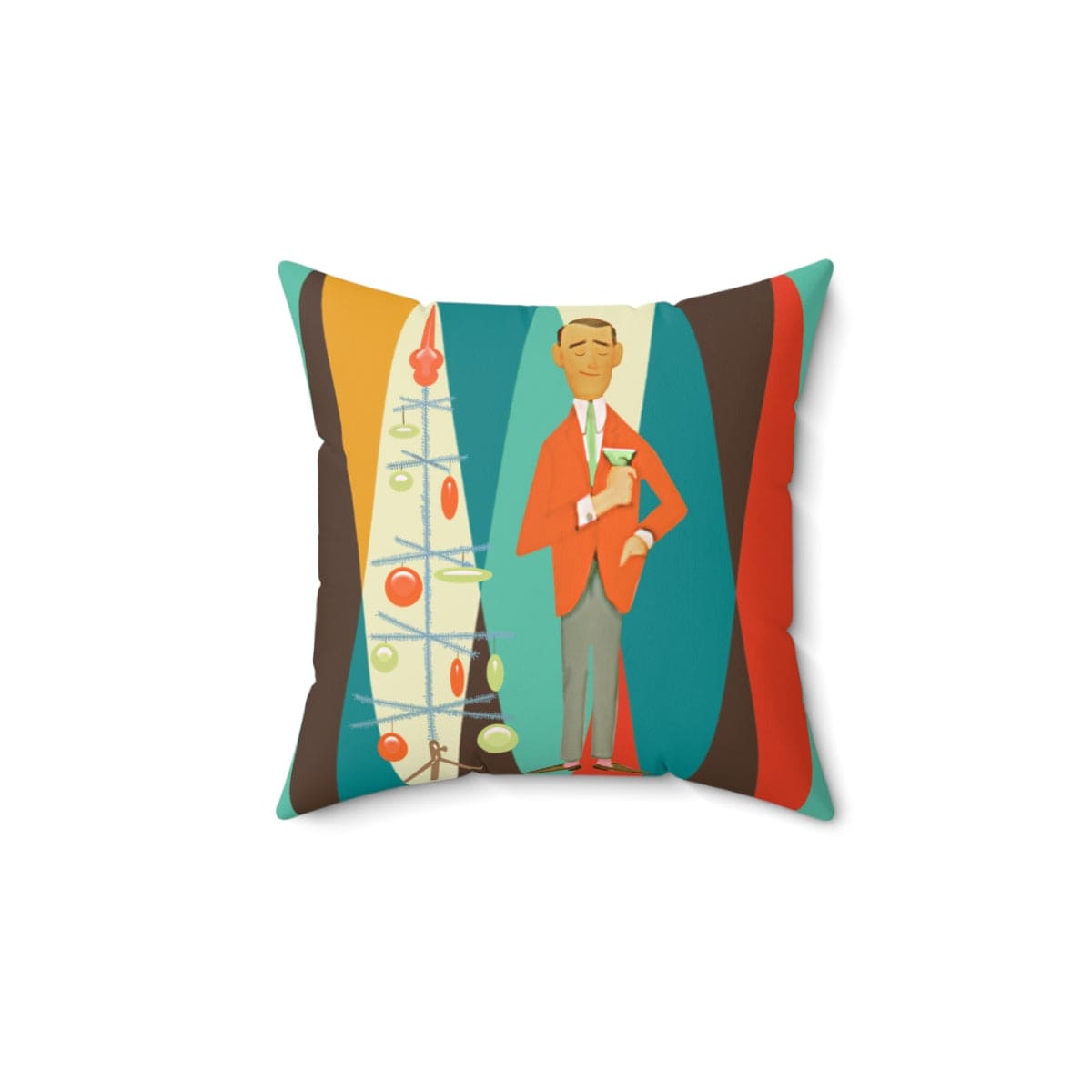 Mid Century Modern Christmas Pillow, Bachelor, Retro Man, Dad, Father, Man Cave, Gift Ideas Home Decor 14" × 14"