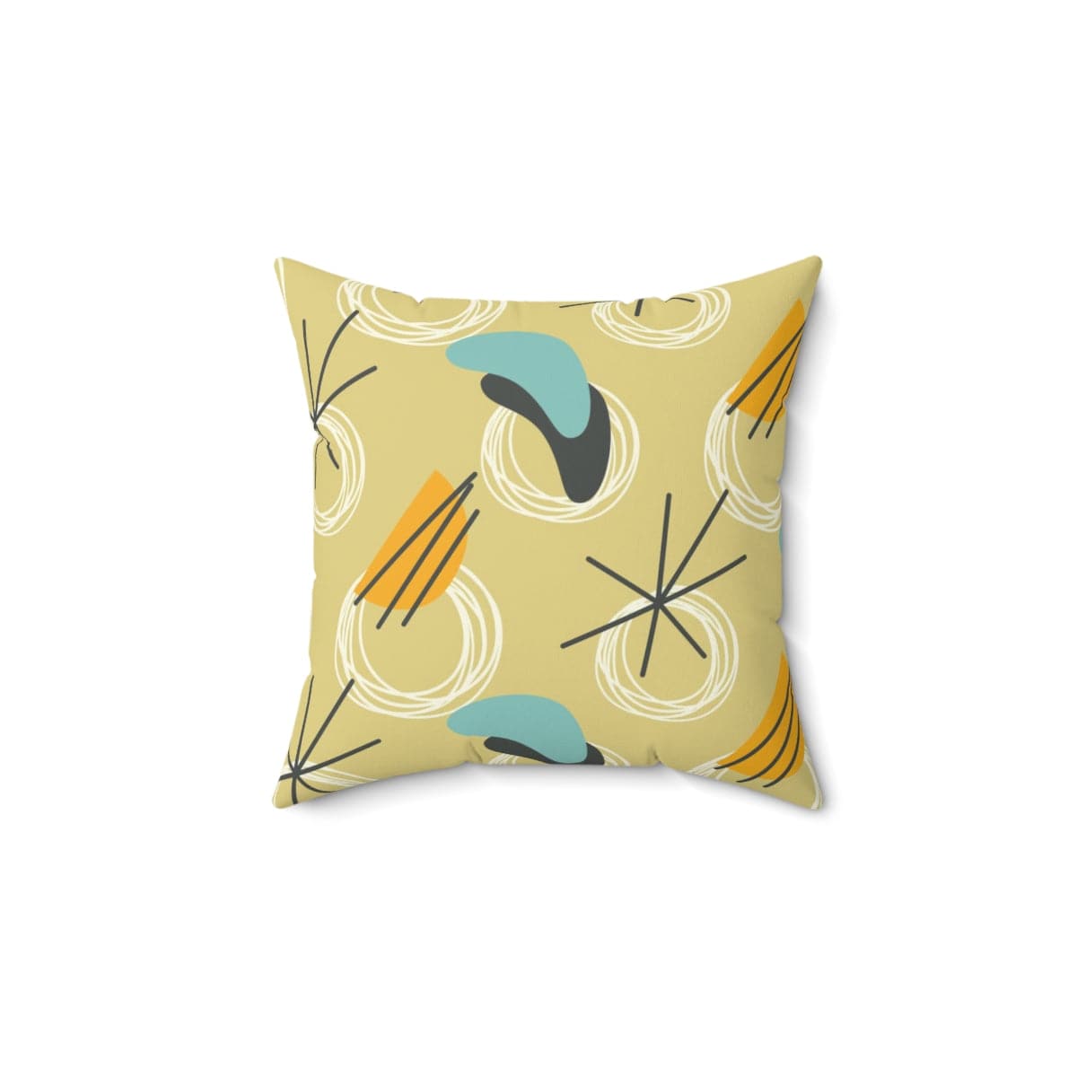 Mid Century Modern Curtains, Yellow, Blue Gray Abstract Boomerang Retro MCM Pillow And Insert Home Decor 14" × 14"