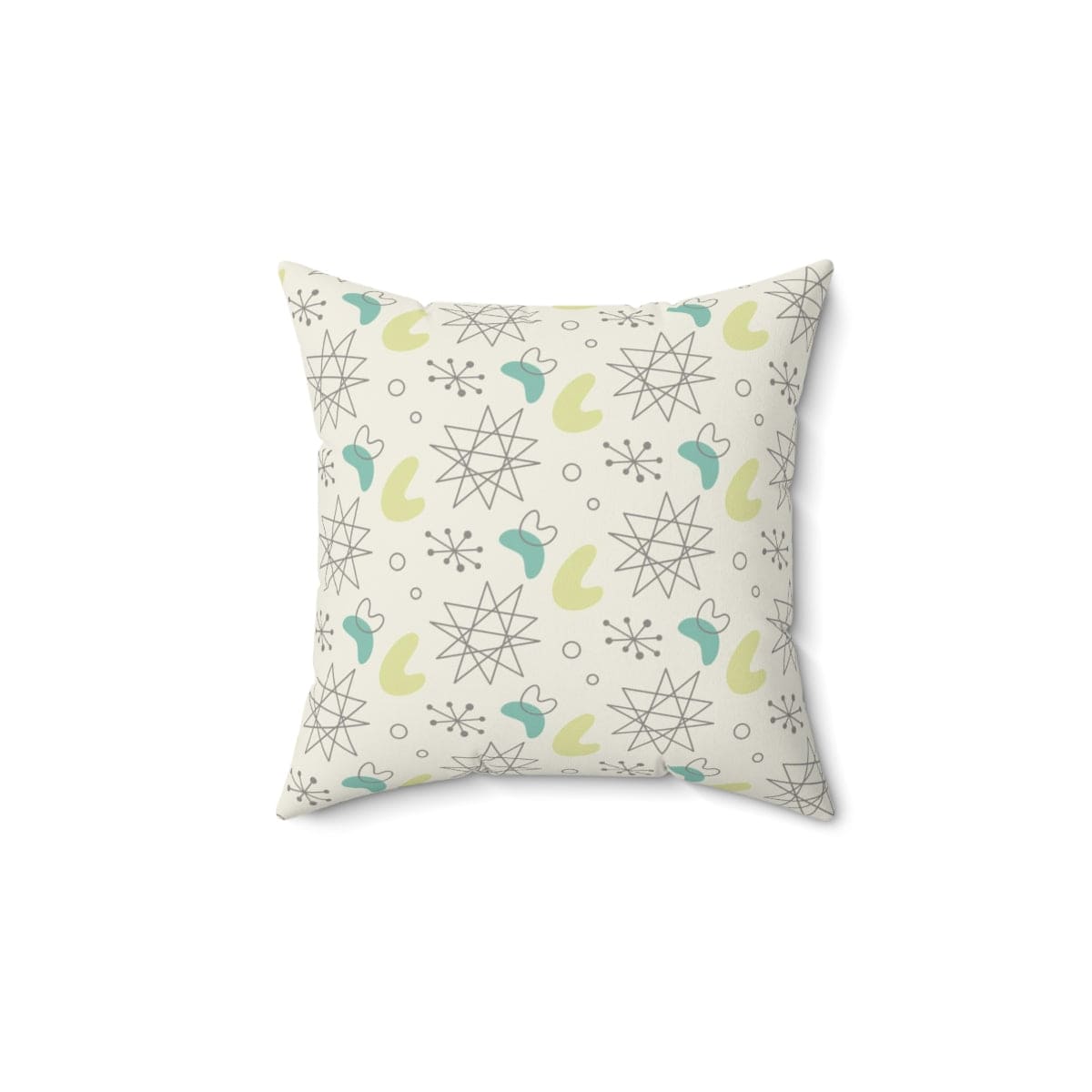 Mid Century Modern, Futuristic, Atomic Home Living, Retro, Boomerang, Creamy White, Green,Yellow, Gray MCM Pillow And Insert Home Decor 14" × 14"