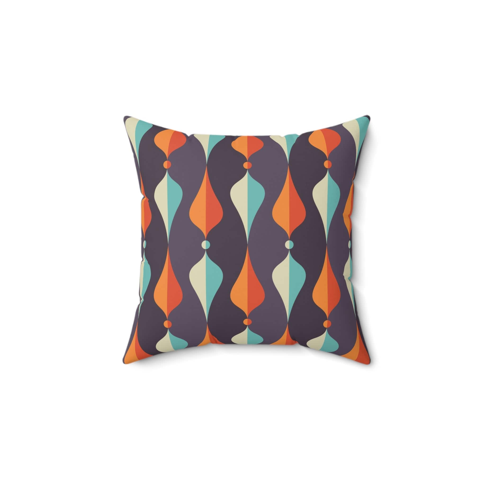 Mid Century Modern Pillows, Geometric Groovy Wave Lanterns, Eggplant Purple, Orange, Mustard Yellow, Teal, Retro Home Mod Home Decor Home Decor 14" × 14"