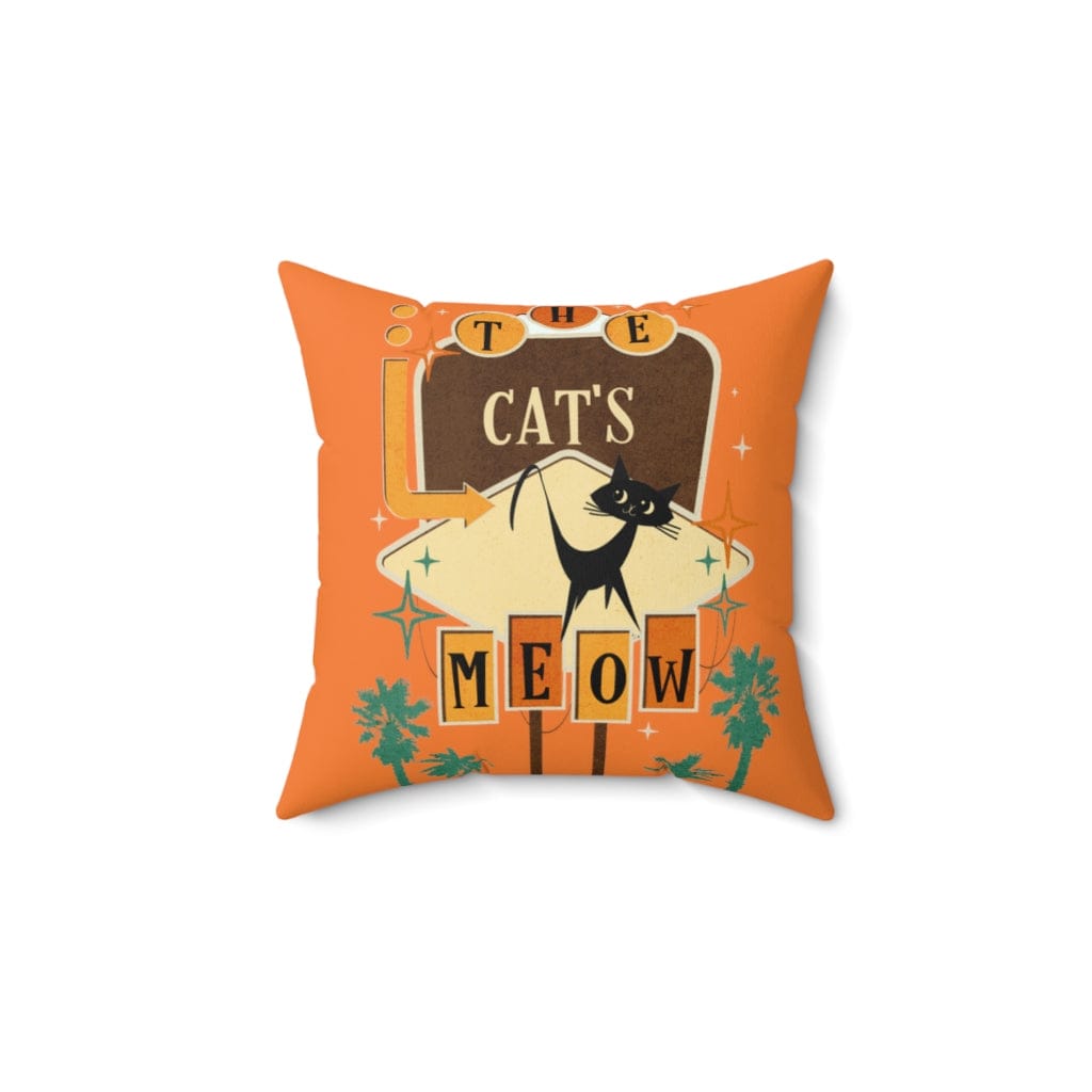 Mid Mod, Atomic Cat, Retro Orange, Brown, The Cat's Meow, Mid Century Modern MCM Pillow Cushion And Insert Home Decor 14" × 14"