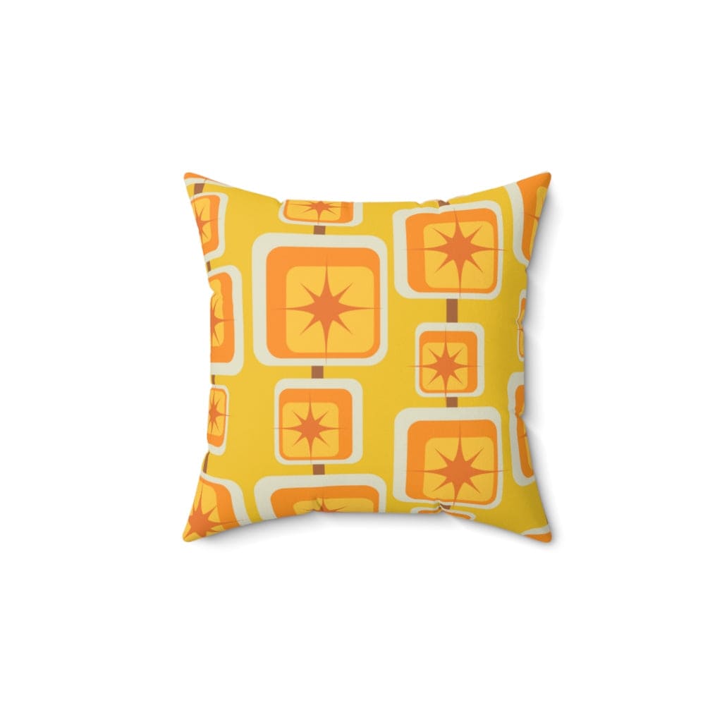 Mid Mod, Geometric, Spicey Mustard Yellow, Orange, Brown, Retro, Mid Century Modern, Atomic Home Living Pillow Cushion And Insert Home Decor 14" × 14"