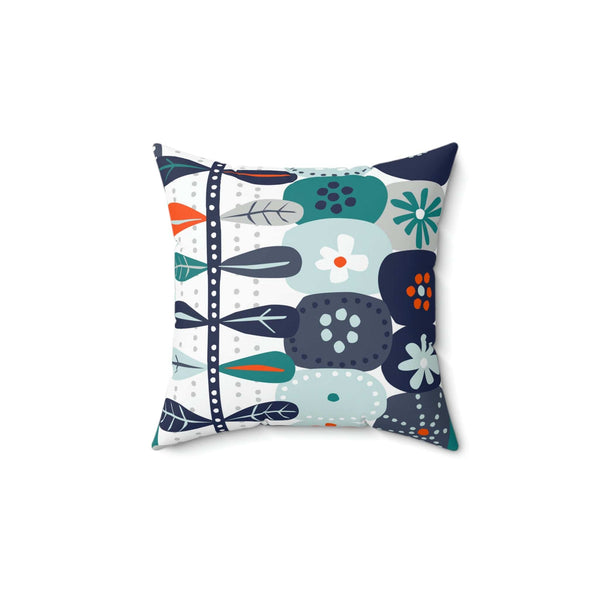 Scandinavian Modern Danish, Hygge Nordic, Mod Flower, Blue, Teal, Orange, Mist Blue, Geometric Flower, Pillow And Insert